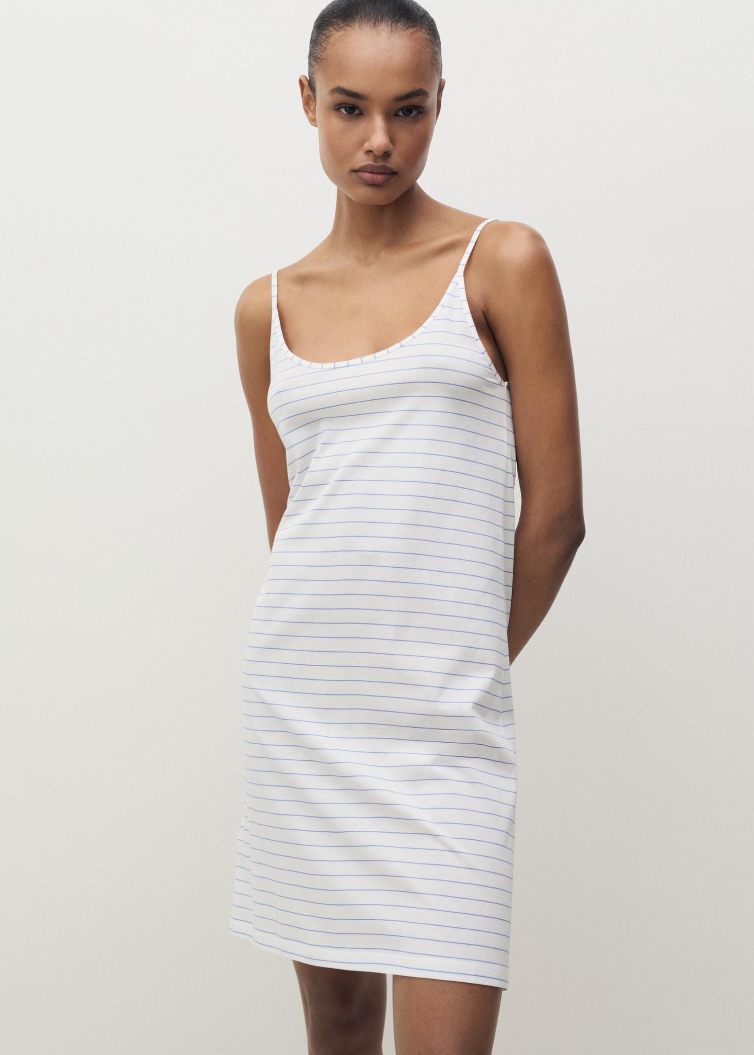 Striped cotton nightdress - Women | MANGO USA Product Image