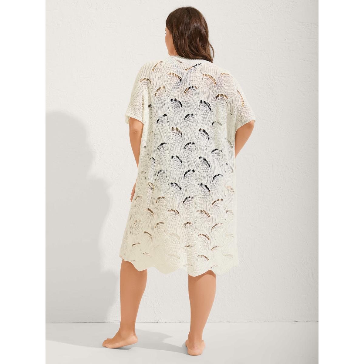 Plus Size Cut-Out Solid V-Neck Swimsuit Coverup Women's Swimwear Ivory Resort Loose Texture Curve Swim Cover Ups BloomChic 12/L Product Image