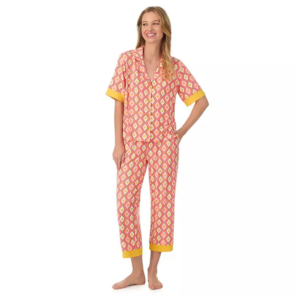 Women's Beauty Sleep Social Cozy Notch Pajama Top & Cropped Pajama Pants Pajama Set, Size: XS, Yellow Product Image