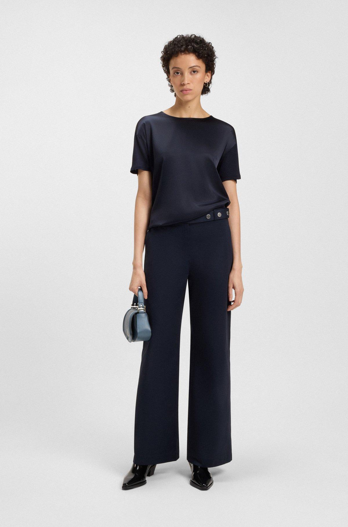 BOSS - Regular-fit jersey top with stretch-silk front - Dark Blue Product Image