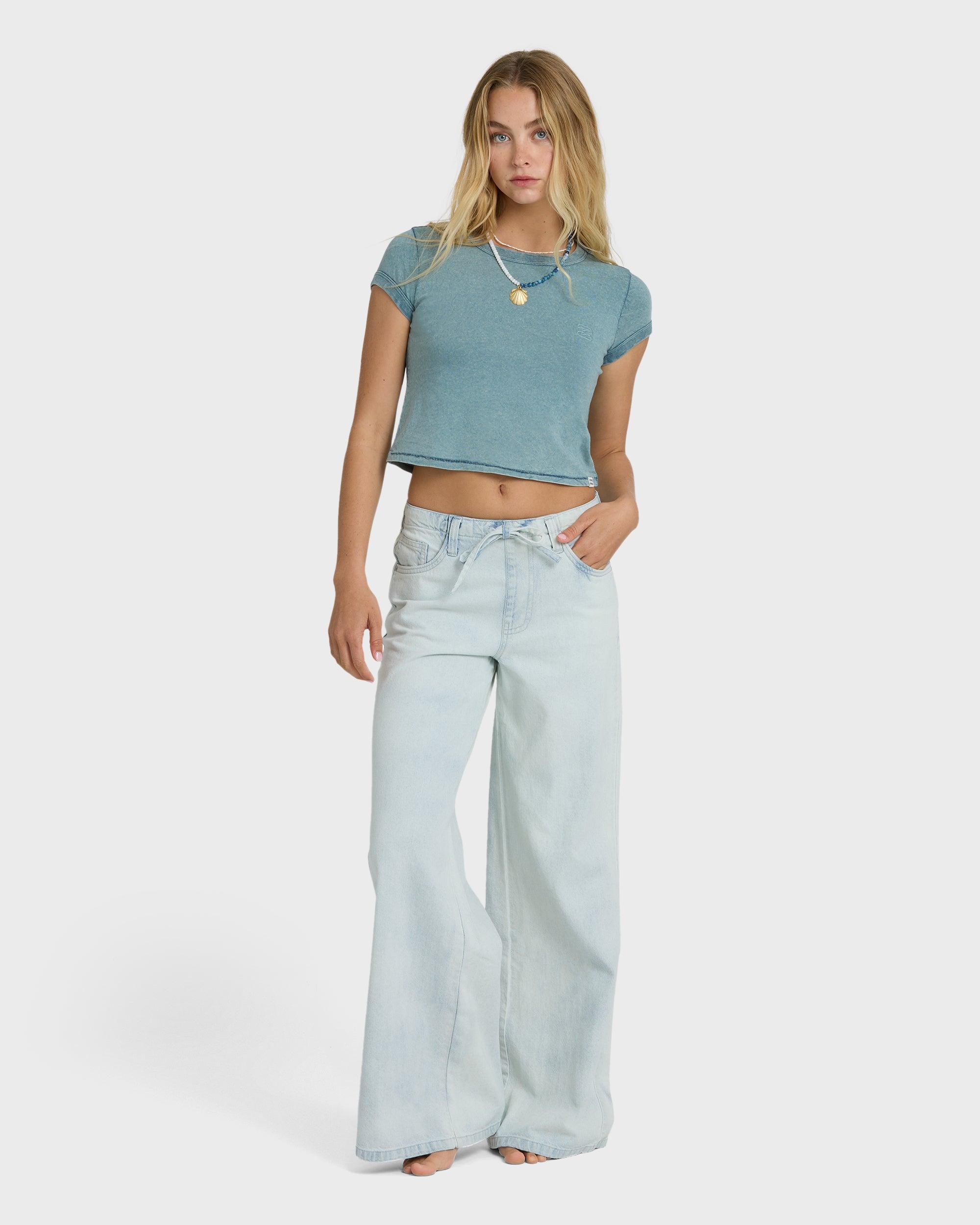 Jade Saltwashed Elastic Waist Pants - Blue Mist Female Product Image