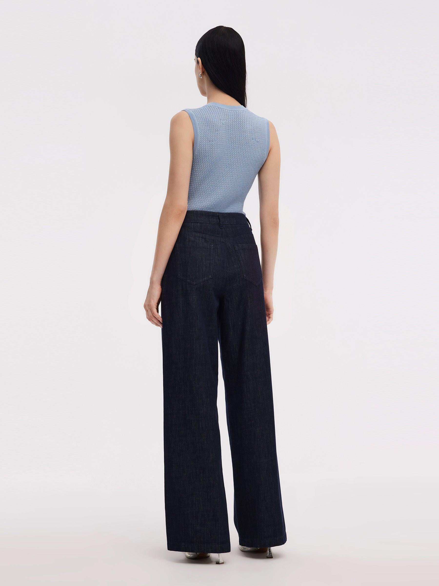 100% Cotton Denim Women Straight Leg Jeans Product Image