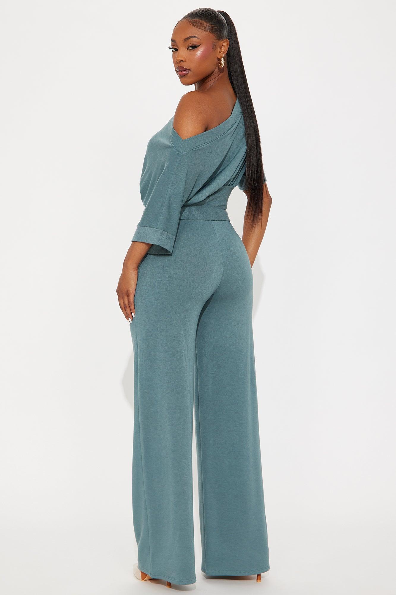 Stay A While Dolman Sleeve Wide Leg Pant Set - Teal Female Product Image