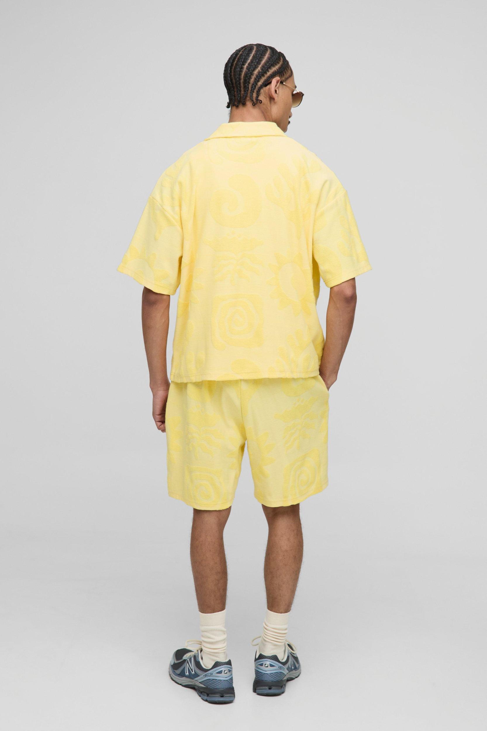 Oversized Boxy Jacquard Towelling Polo & Short Set | boohooMAN USA Product Image