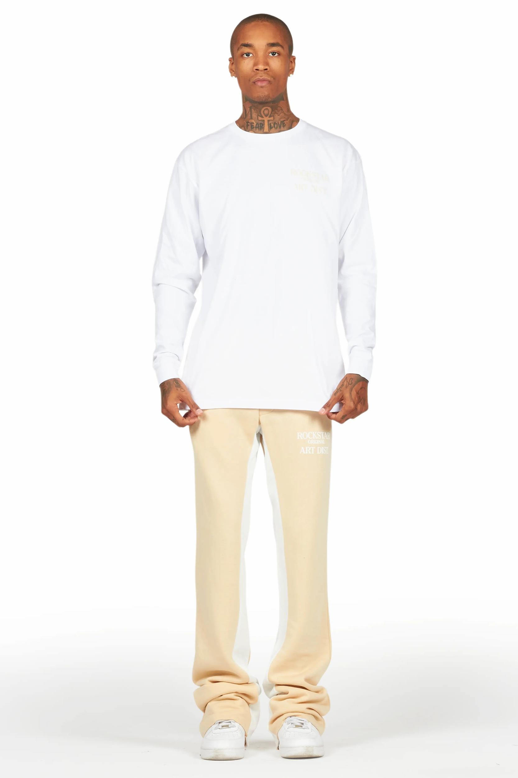 Briggs White/Beige Long Sleeve T-Shirt/Baggy Pant Set Male Product Image