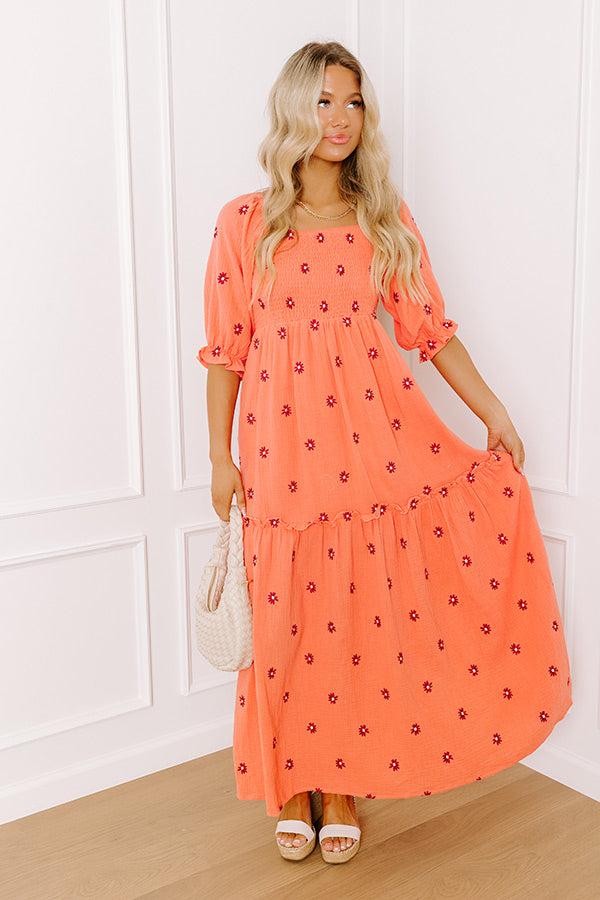 Vineyard Lounge Floral Embroidered Midi Dress Product Image