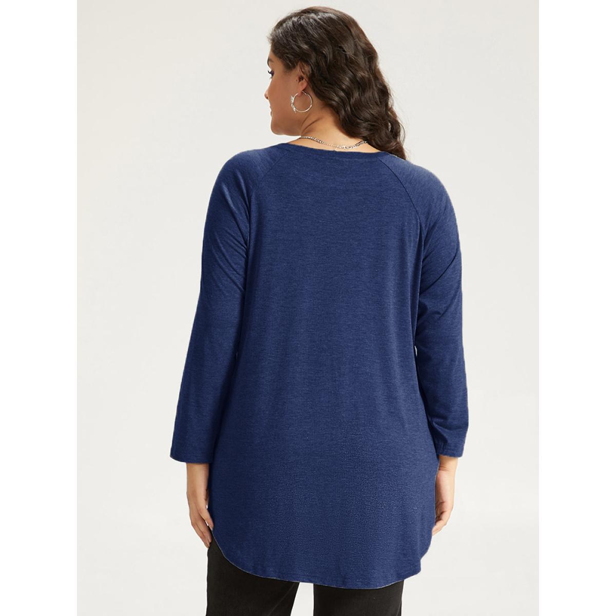 Plus Size Halloween Graphic Pocket Crew Neck T-shirt Blue Women Casual Printed Halloween Festival-Halloween T-shirts BloomChic 12/L Product Image