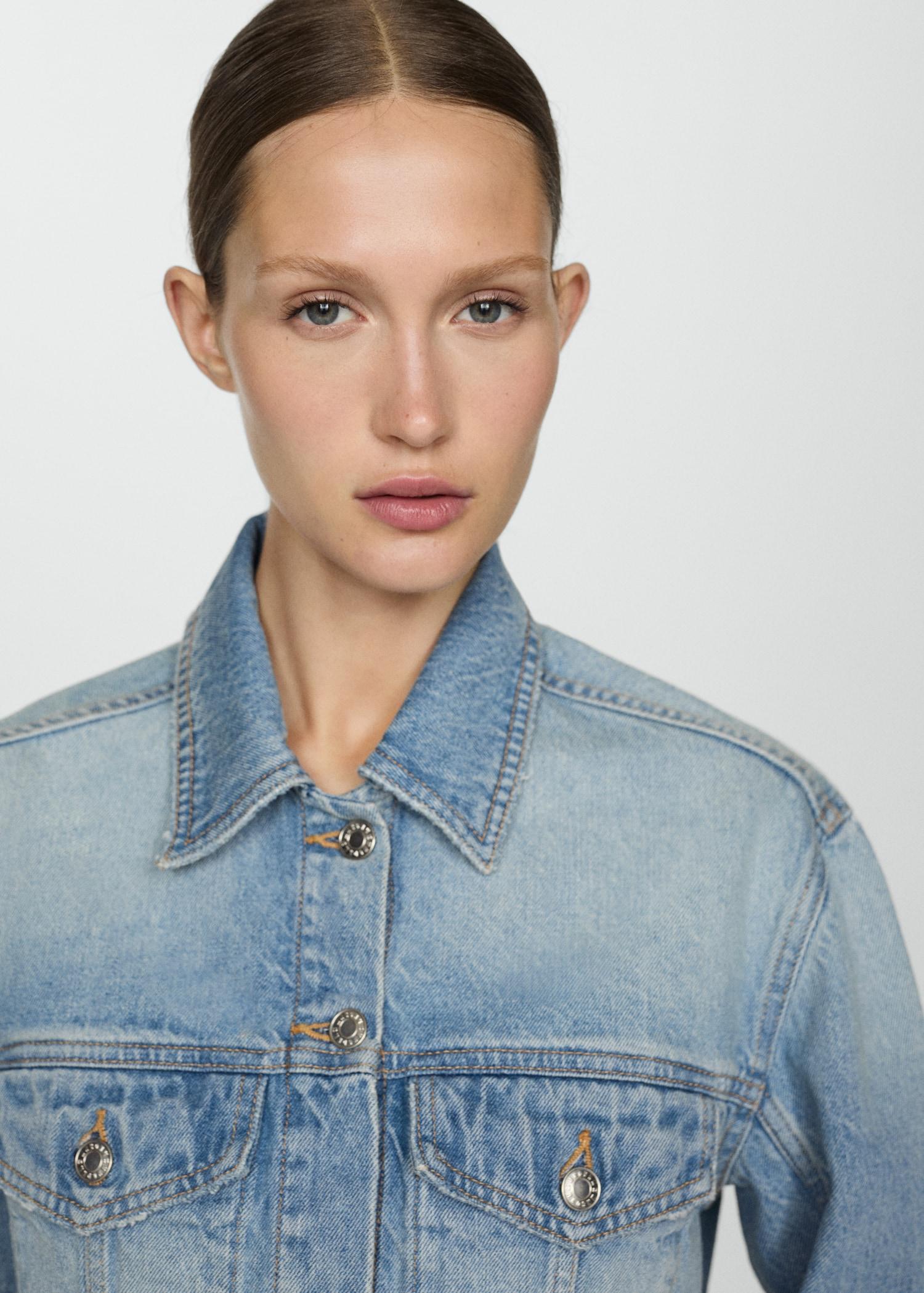 Denim jacket with frayed hem - Women | MANGO USA Product Image