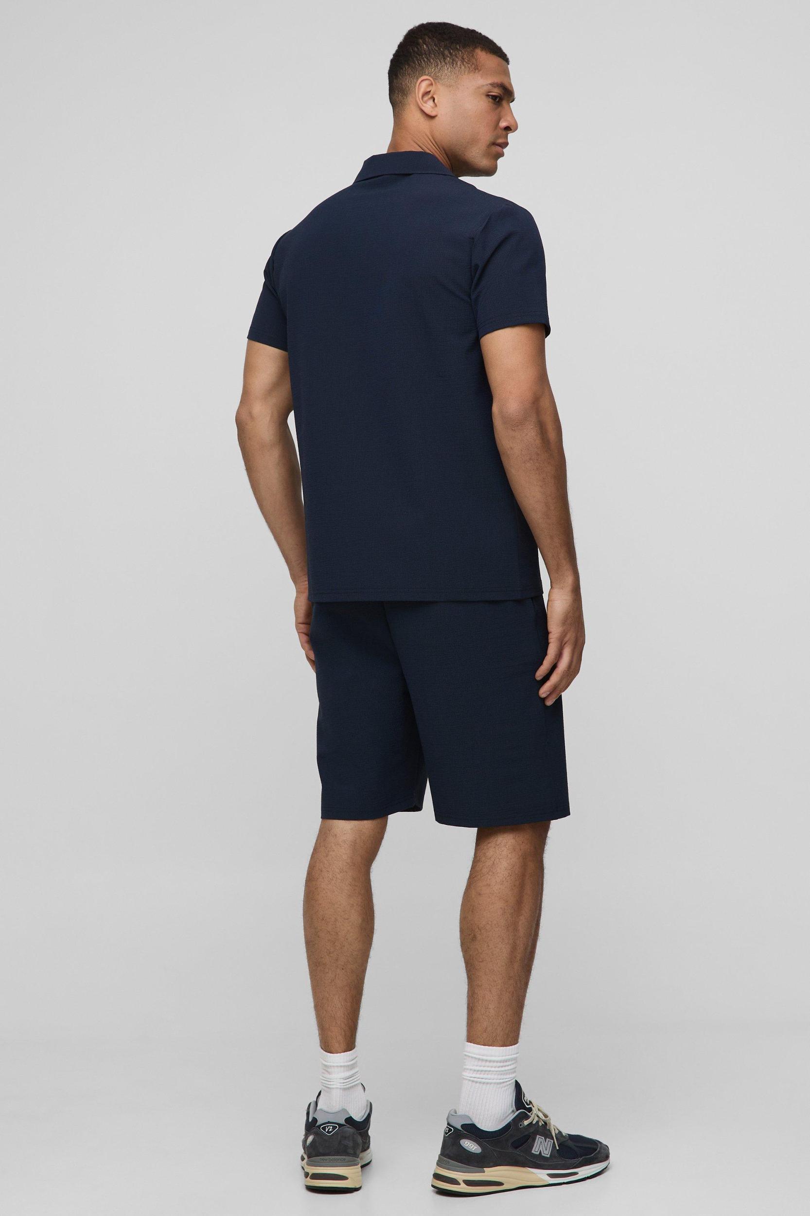 Regular Fit Seersucker Stripe Shirt & Short Set | boohooMAN USA Product Image