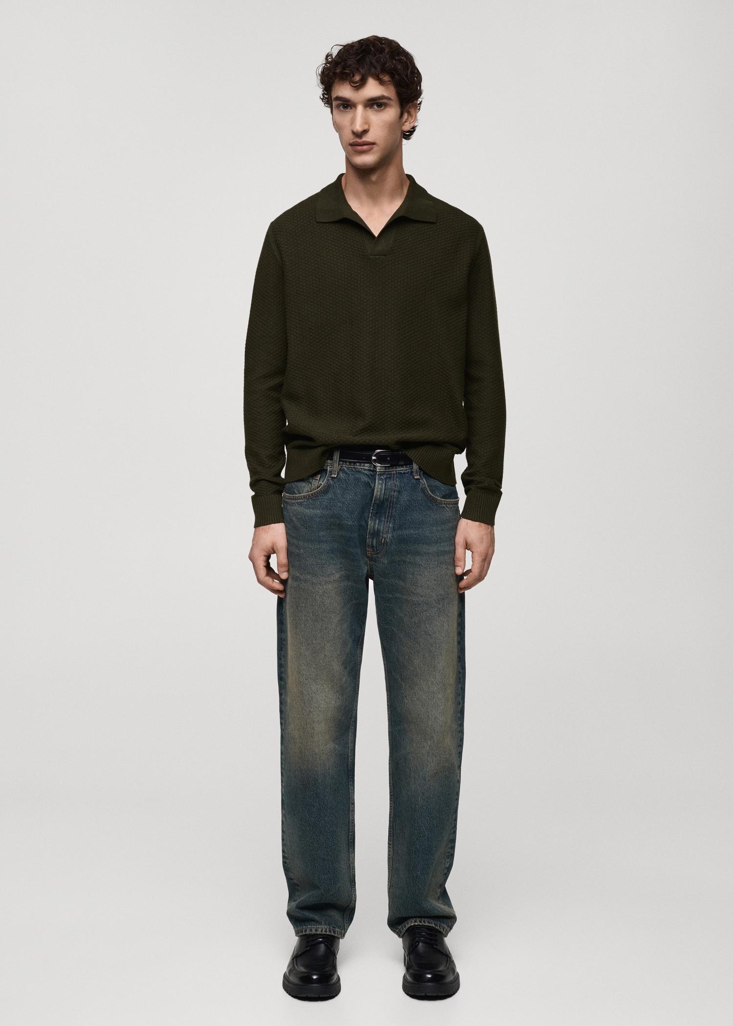 Cotton-blend structured polo sweater - Men | MANGO USA Product Image