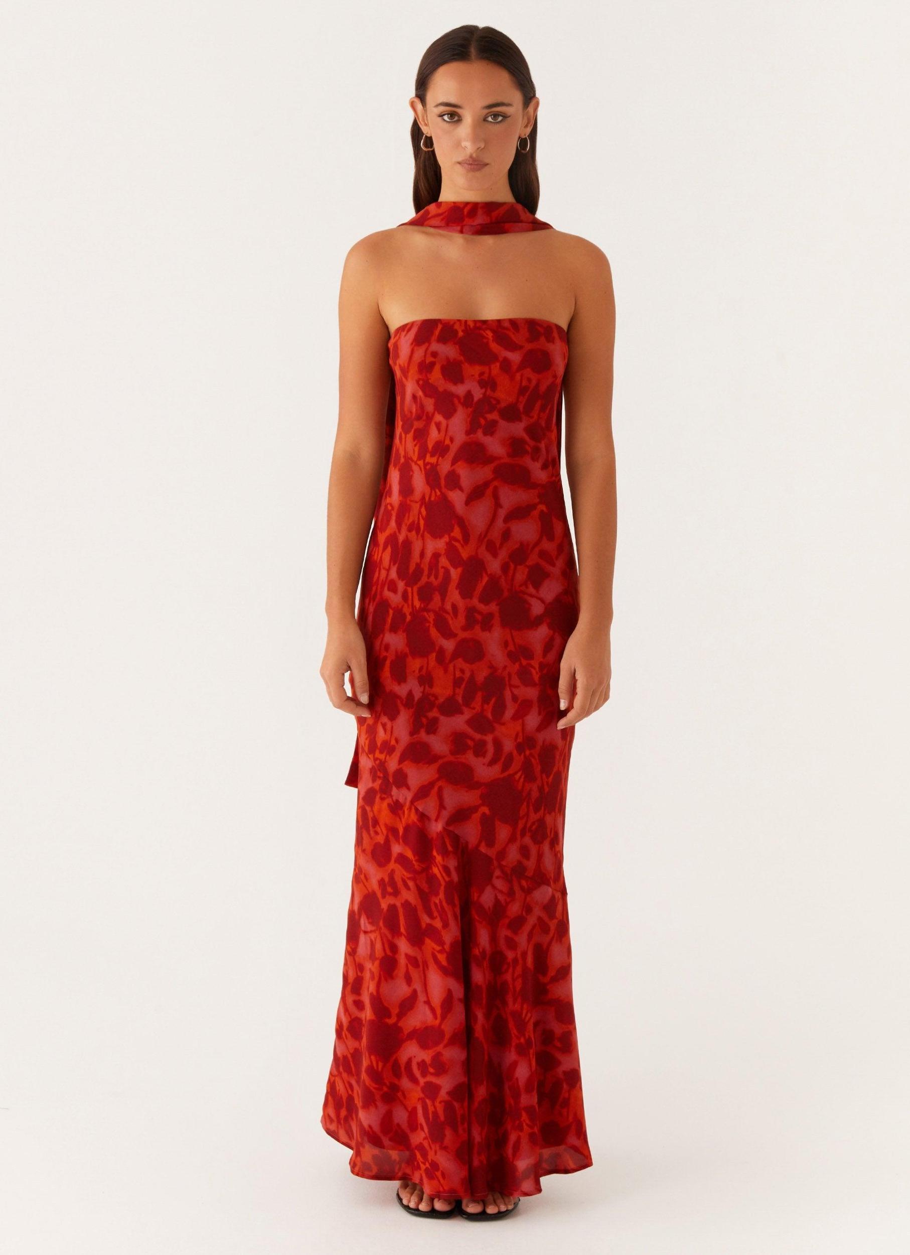 Under The Pagoda Maxi Dress - Deep Red Floral Product Image