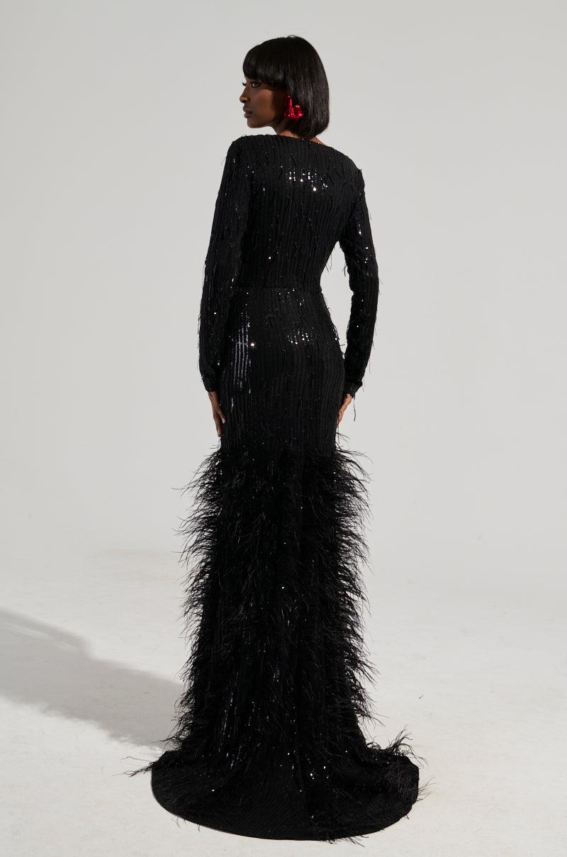 YOURS TRULY FEATHER SEQUIN EMBELLISHED MAXI DRESS Product Image
