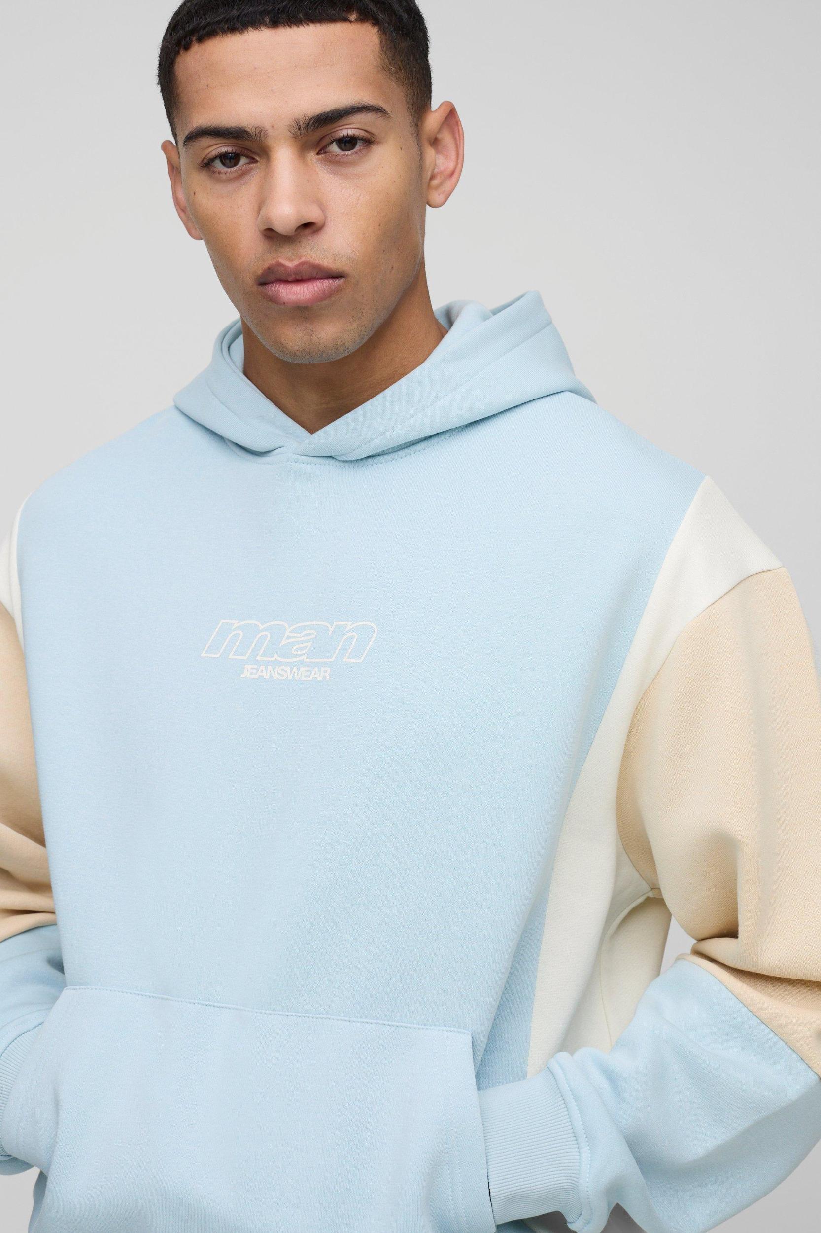 Oversized Boxy Man Colour Block Hoodie | boohooMAN USA Product Image
