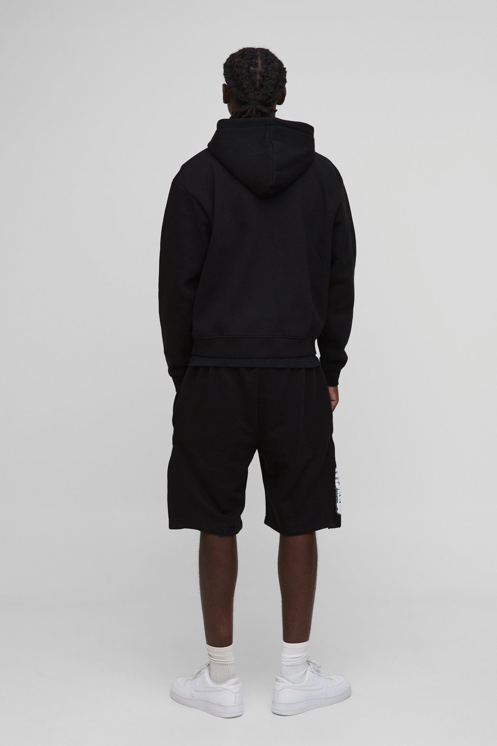 Oversized Boxy Official Zip Through Pleated Gusset Short Tracksuit | boohooMAN USA Product Image