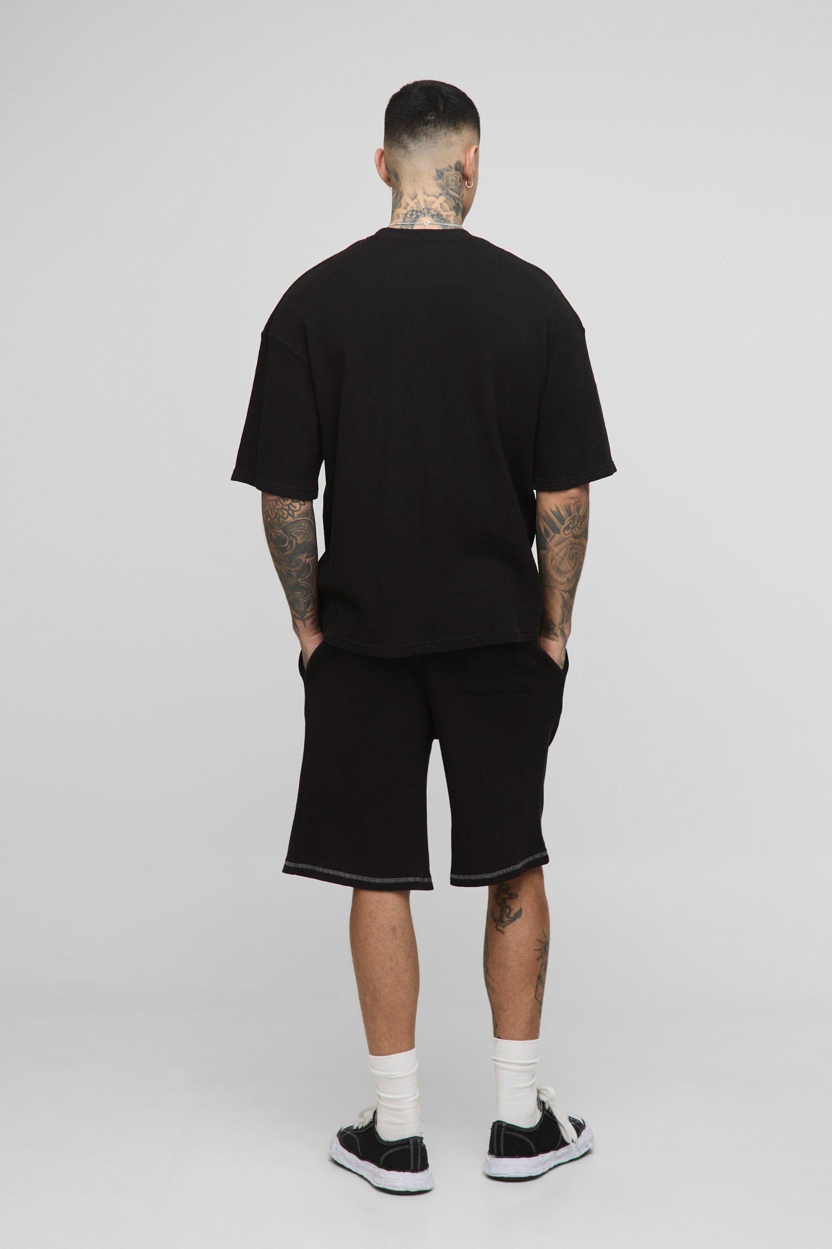Tall Oversized Waffle Graphic Shorts | boohooMAN USA Product Image