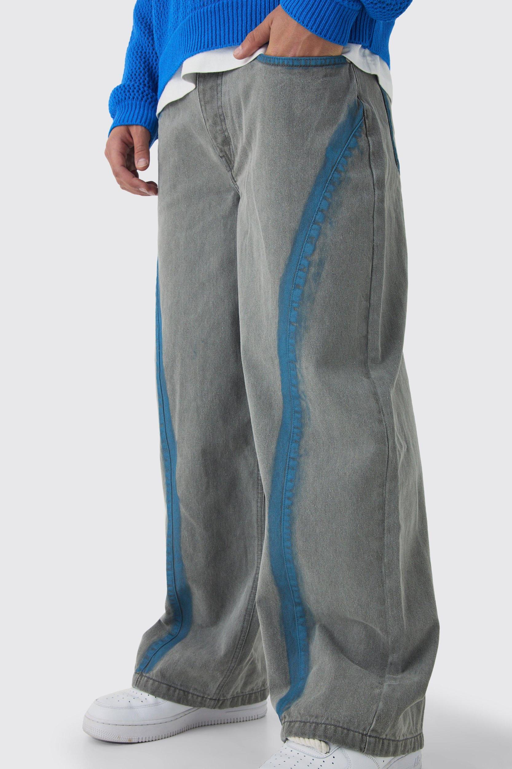 Baggy Rigid Bleached Seam Detail Denim Jeans | boohooMAN USA Product Image