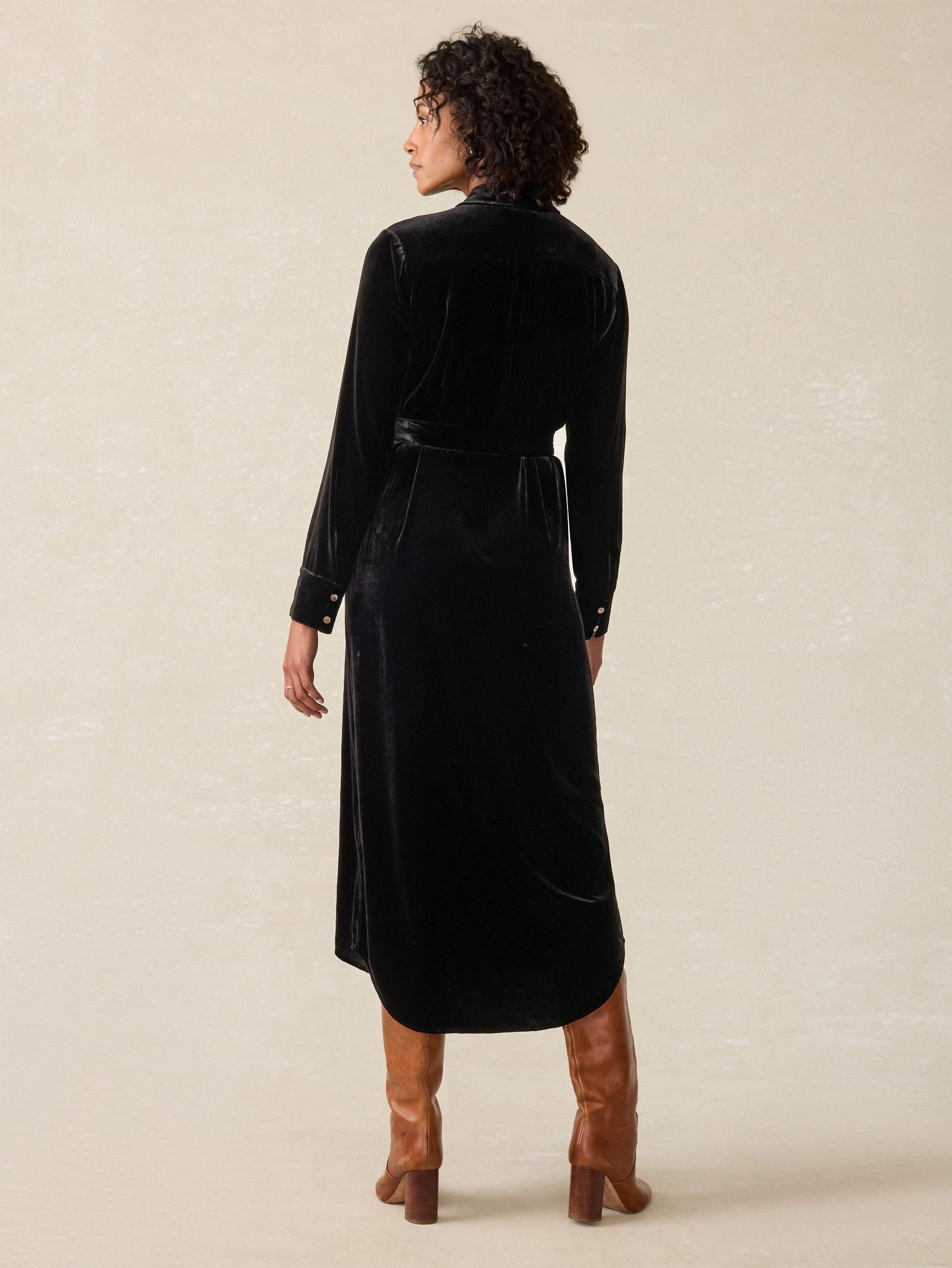 Stretch Silk Velvet Riley Midi Dress - Black Female Product Image