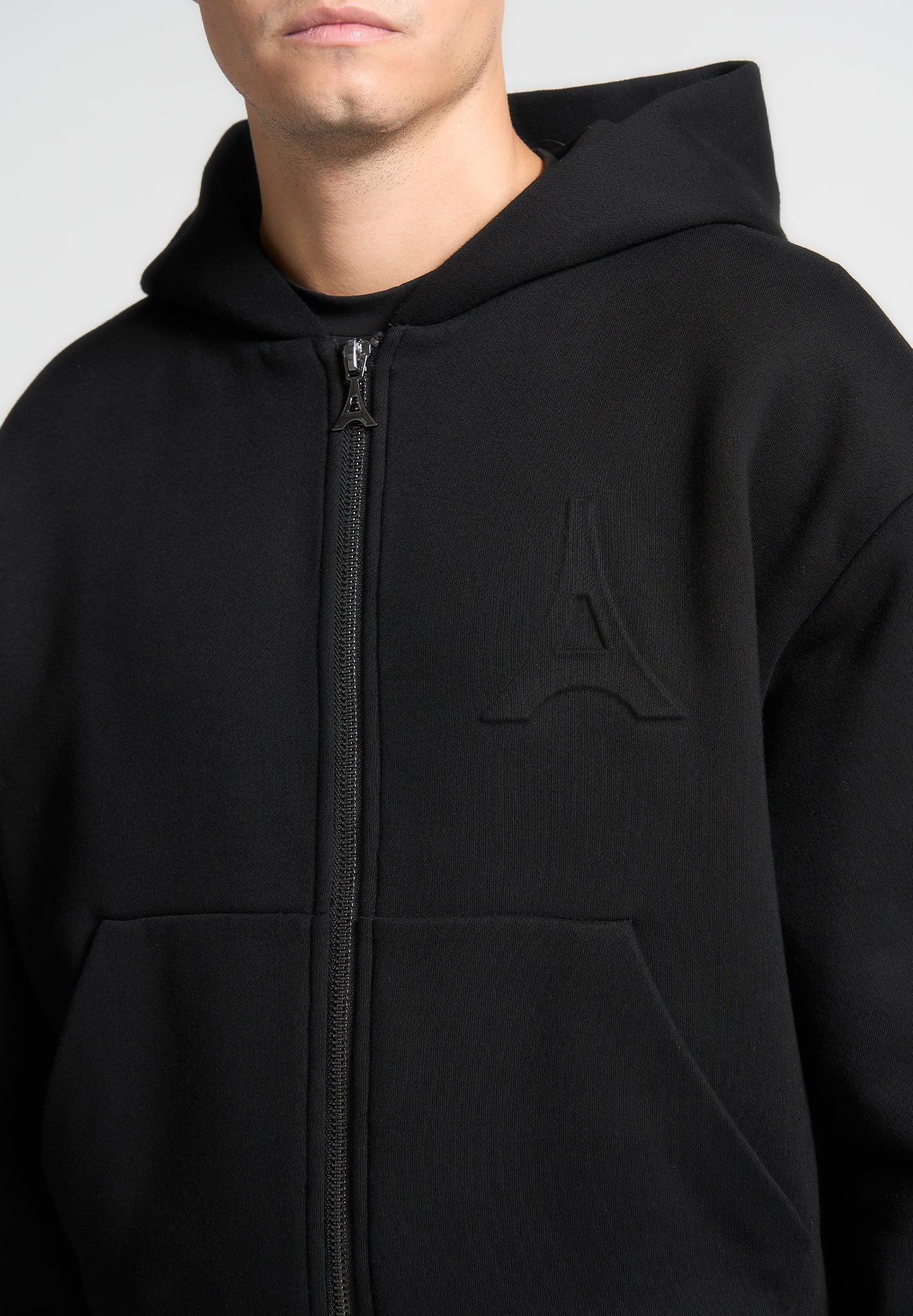 Kevin - Embossed Zip Hoodie - Black Male Product Image