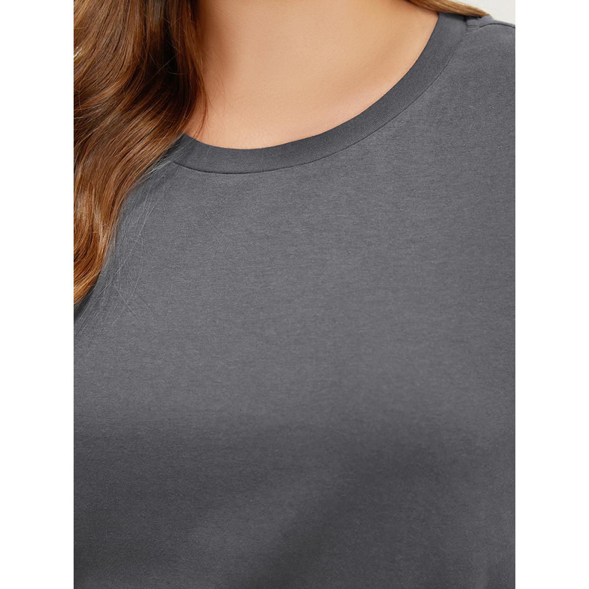 Plus Size Sun & Moon Print Graphic Round Neck T-shirt DimGray Women Casual Star and moon Dailywear T-shirts BloomChic 26/4X Product Image