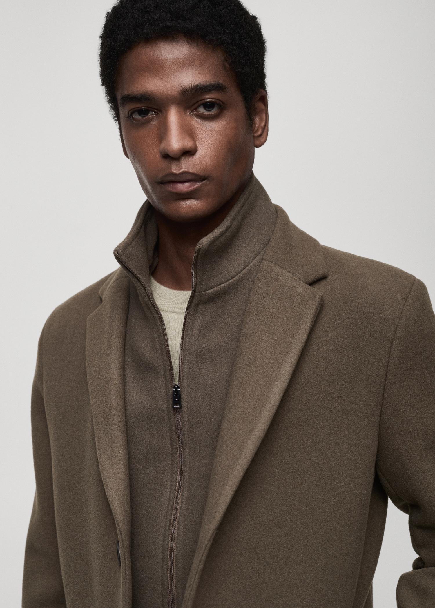 Detachable hood wool coat - Men | MANGO USA Product Image