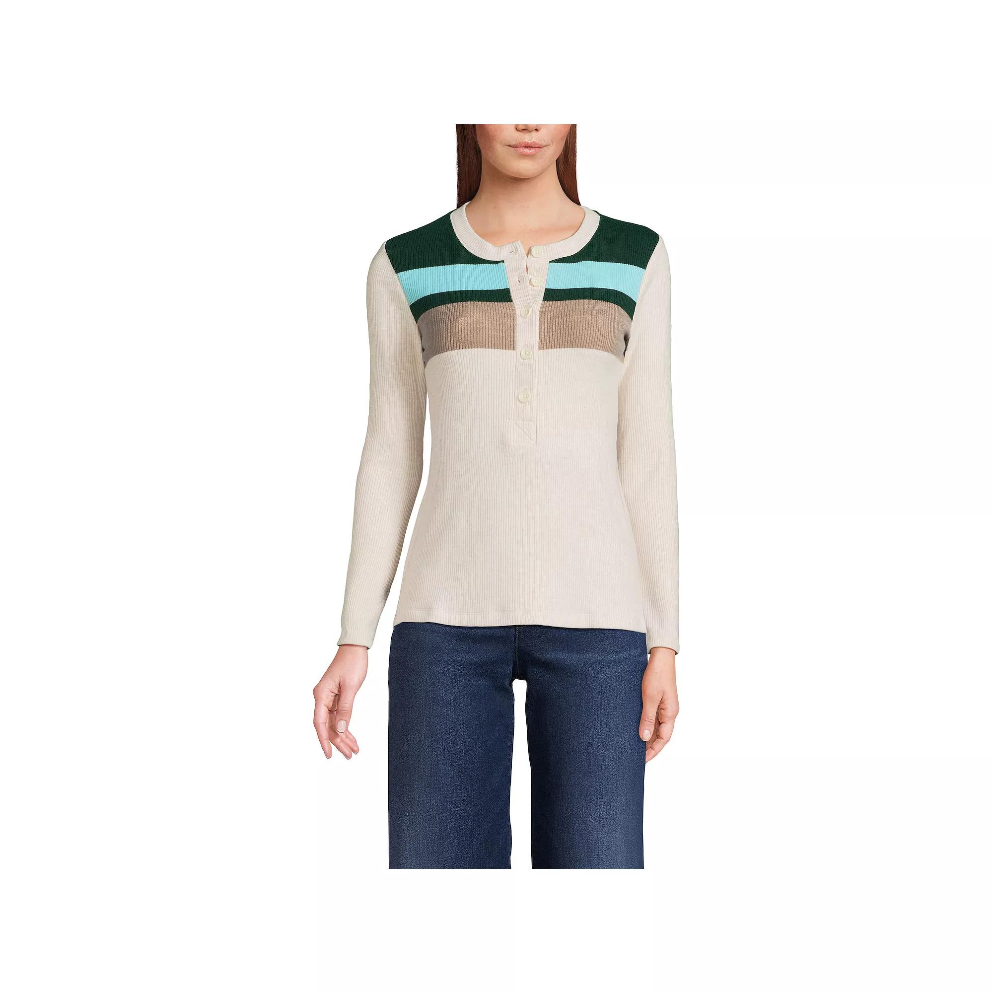 Women's Lands' End Long Sleeve Cozy Rib Henley Top,  Product Image