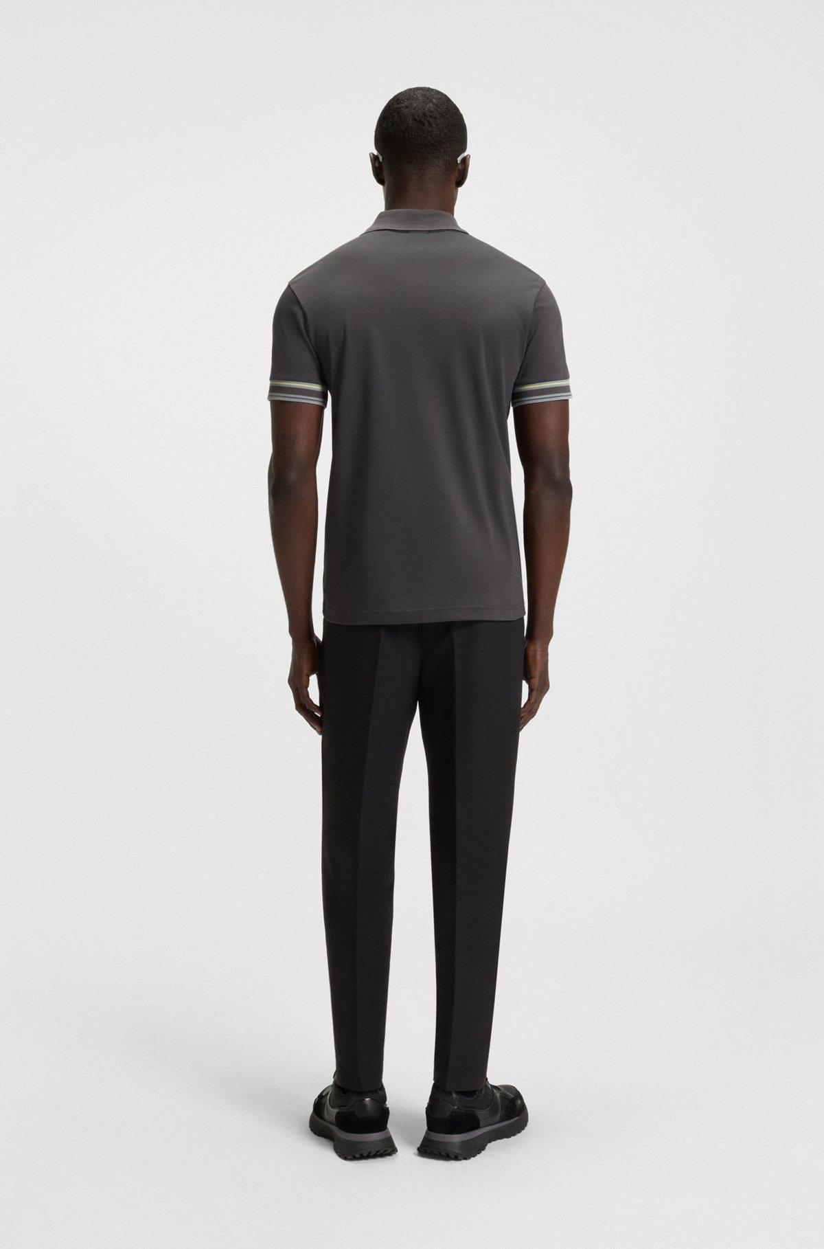 Stripe-cuff polo shirt in interlock cotton Product Image