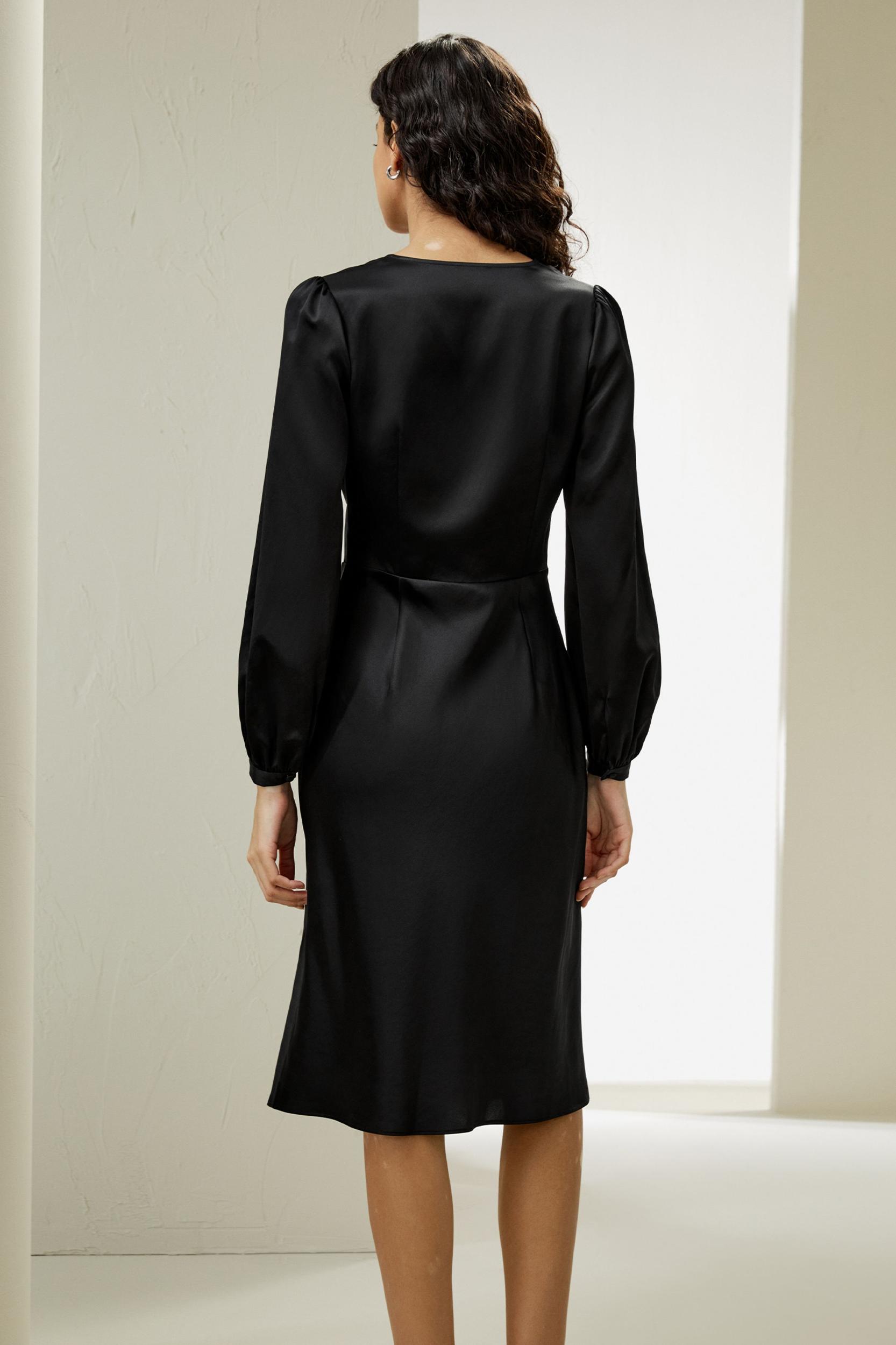 LILYSILK Long Sleeve Dress Silk for Women Red Clay Natural Silk Versatile Pleated Cups Dress 2 Product Image