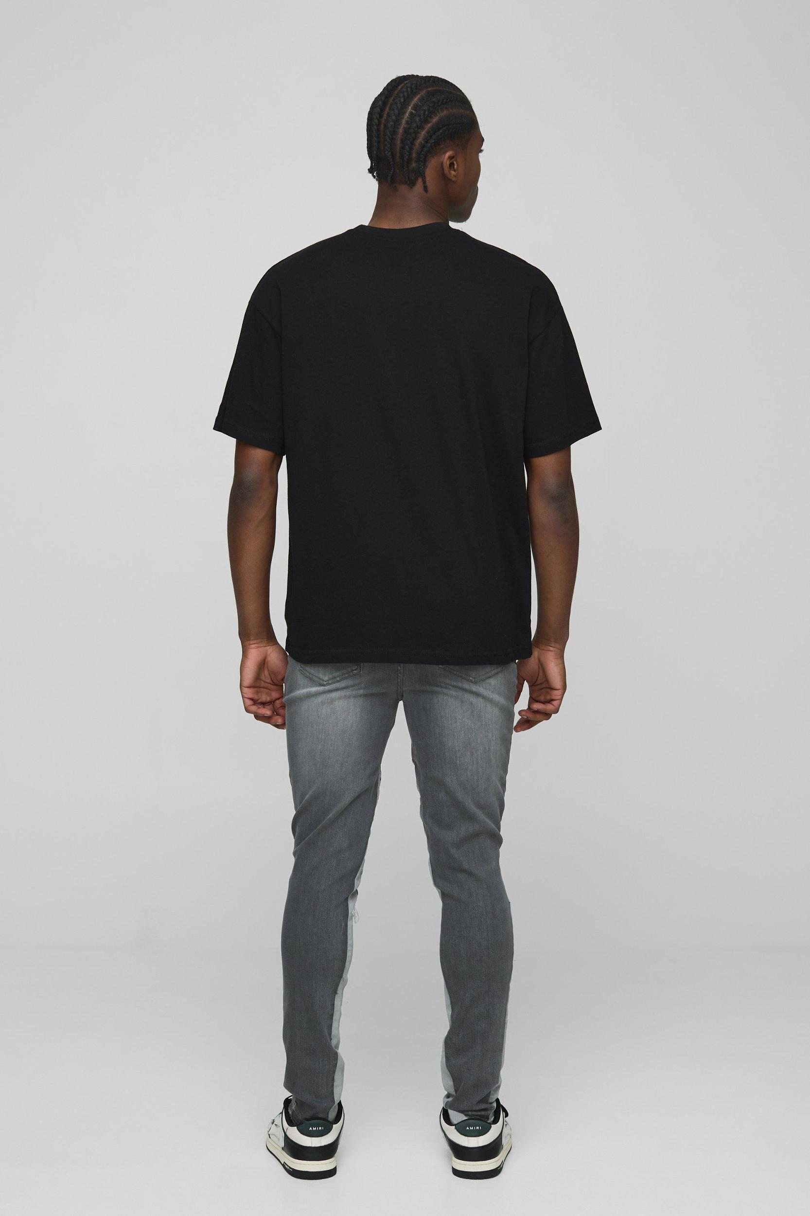 Skinny Gusset Moto Applique Badge Ripped Jeans | boohooMAN USA Product Image