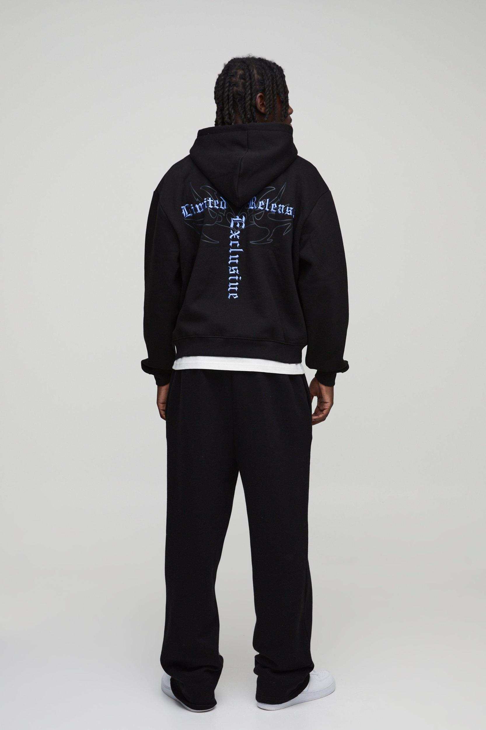 Oversized Boxy Gothic Print Curve Seam Zip Through Hoodie | boohooMAN USA Product Image