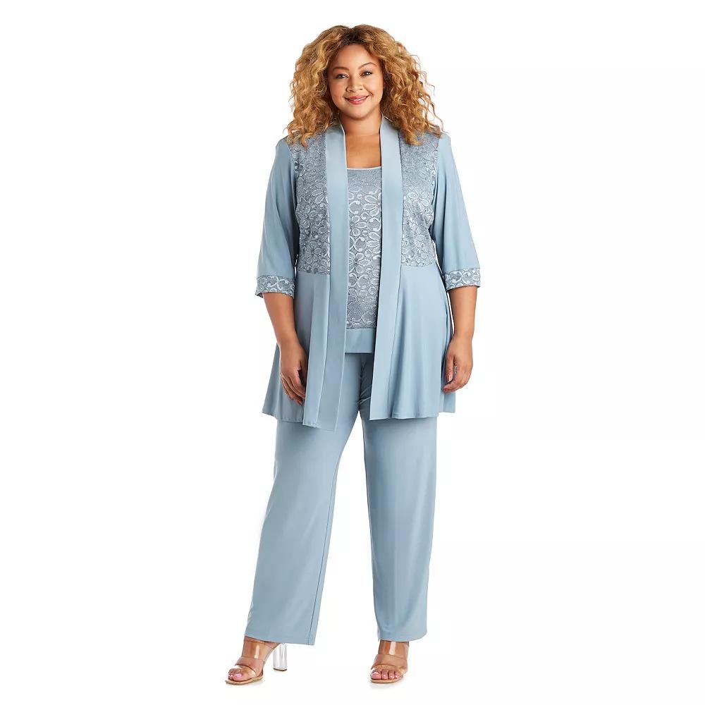 Plus Size R&M Richards 3-Piece Lacey Texture Camisole, Pleated Cardigan & Pants Set, Women's, Size: 18 W, Grey Product Image