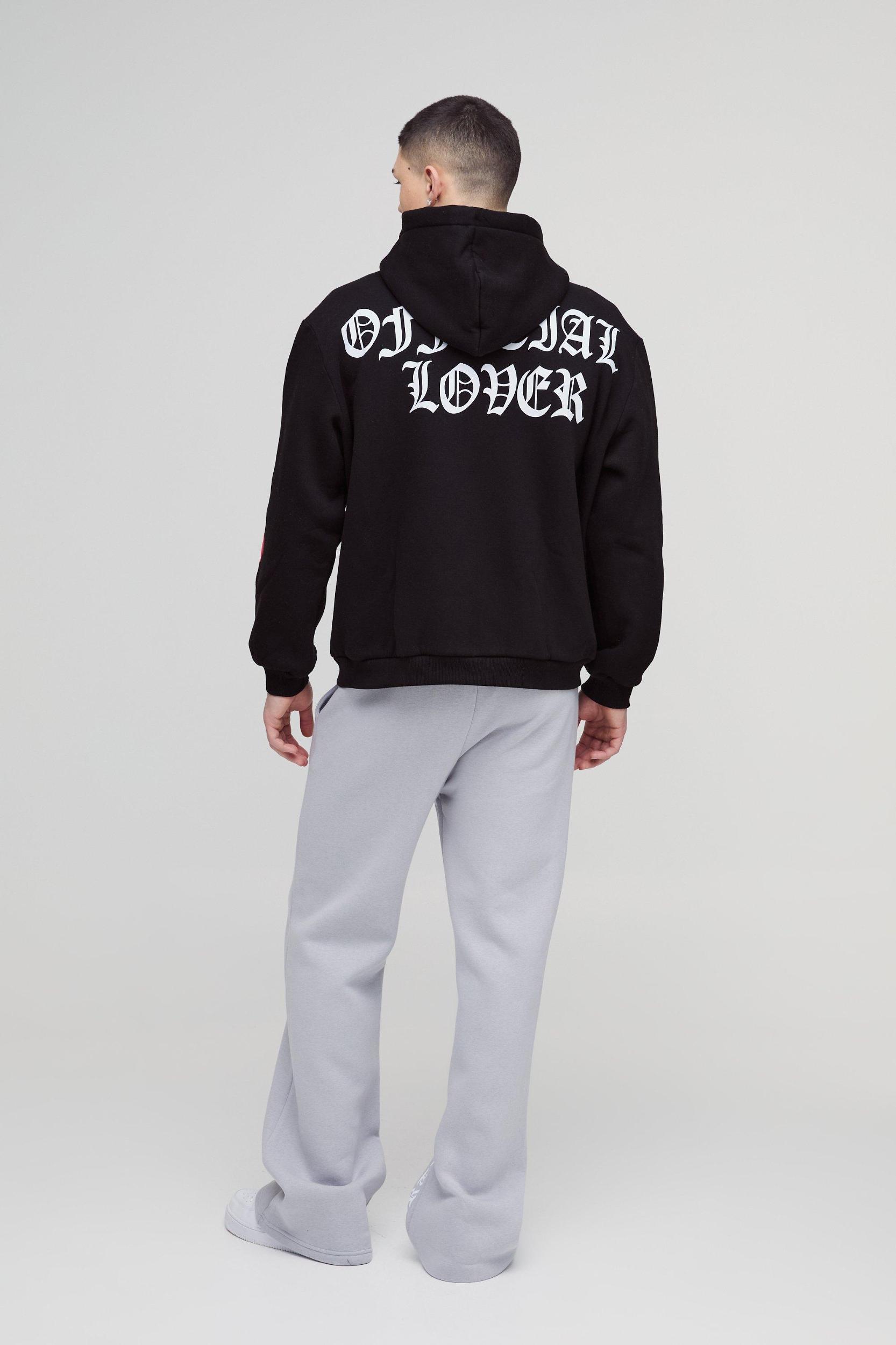 Oversized Heart Skeleton Puff Print Zip Through Hoodie | boohooMAN USA Product Image