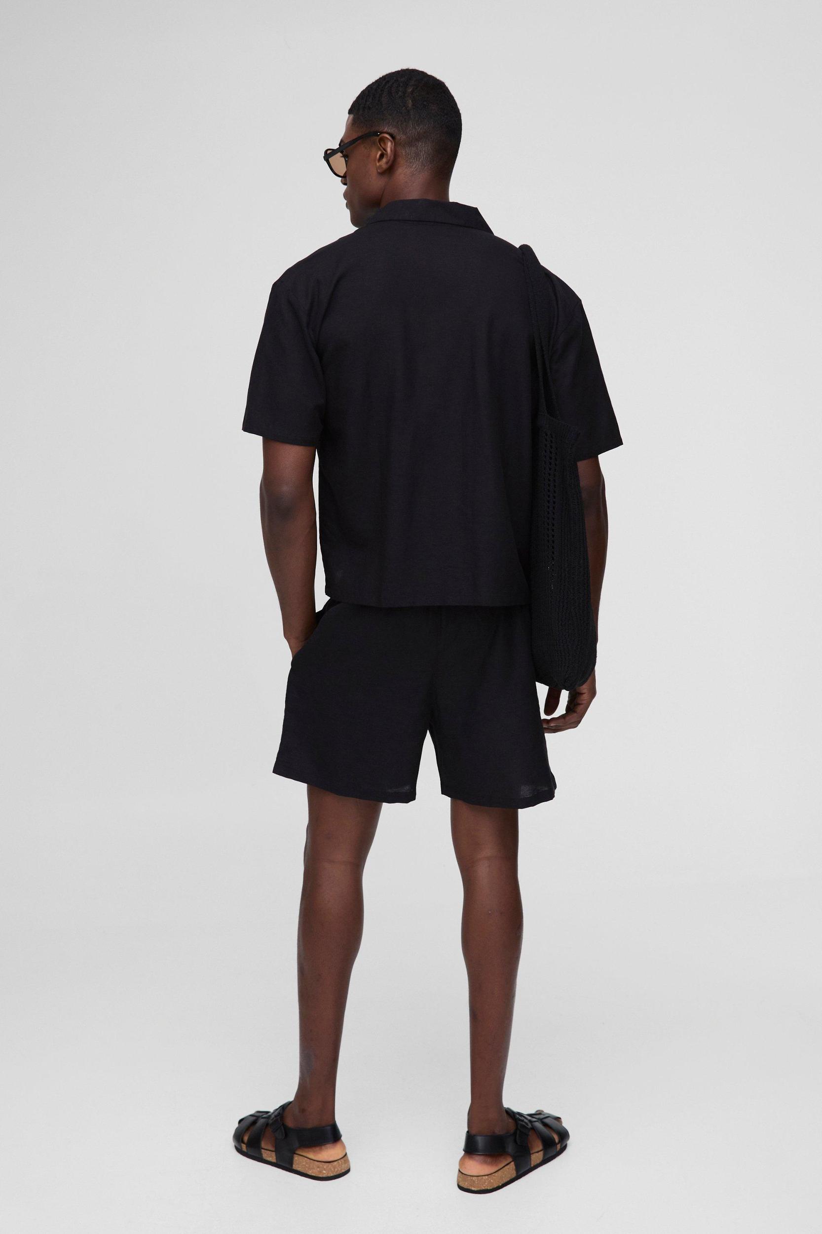 Oversized Boxy Revere Linen Blend Shirt & Short Set | boohooMAN USA Product Image