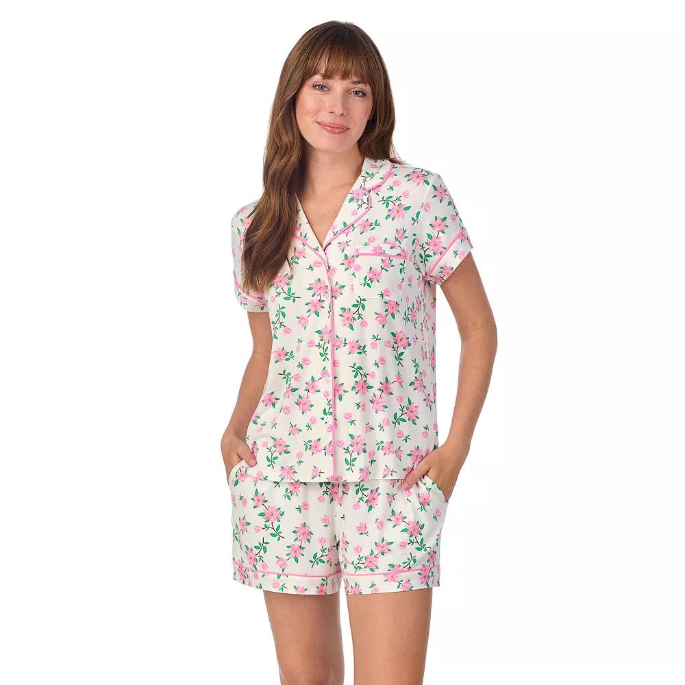 Women's Draper James 2-Piece Printed Cozy Short Sleeve Notch Collar Pajama Top & Pajama Shorts Set, Size: XXL, Antique White Magnolia Product Image