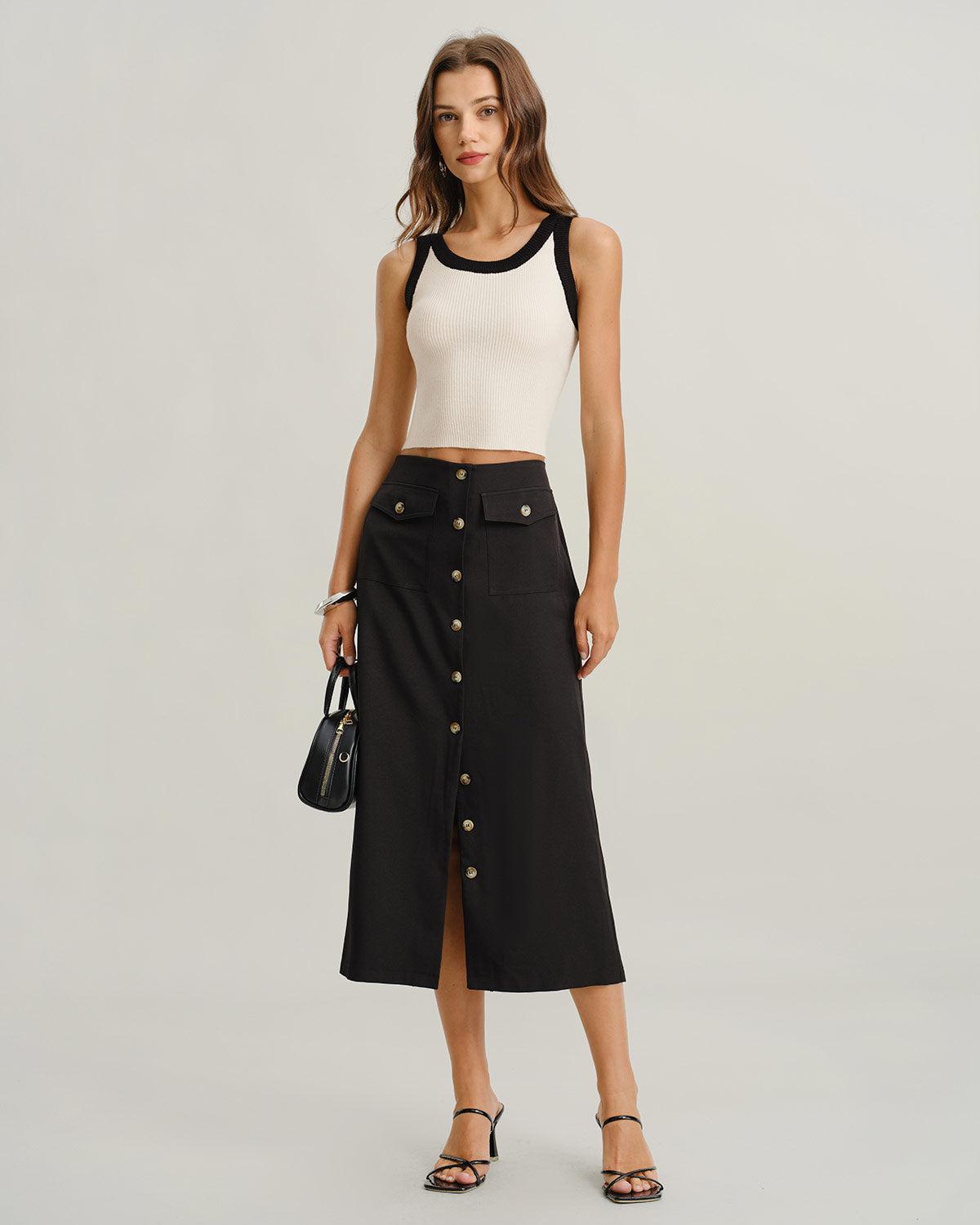 Black Contrast Knit Tank Top Product Image