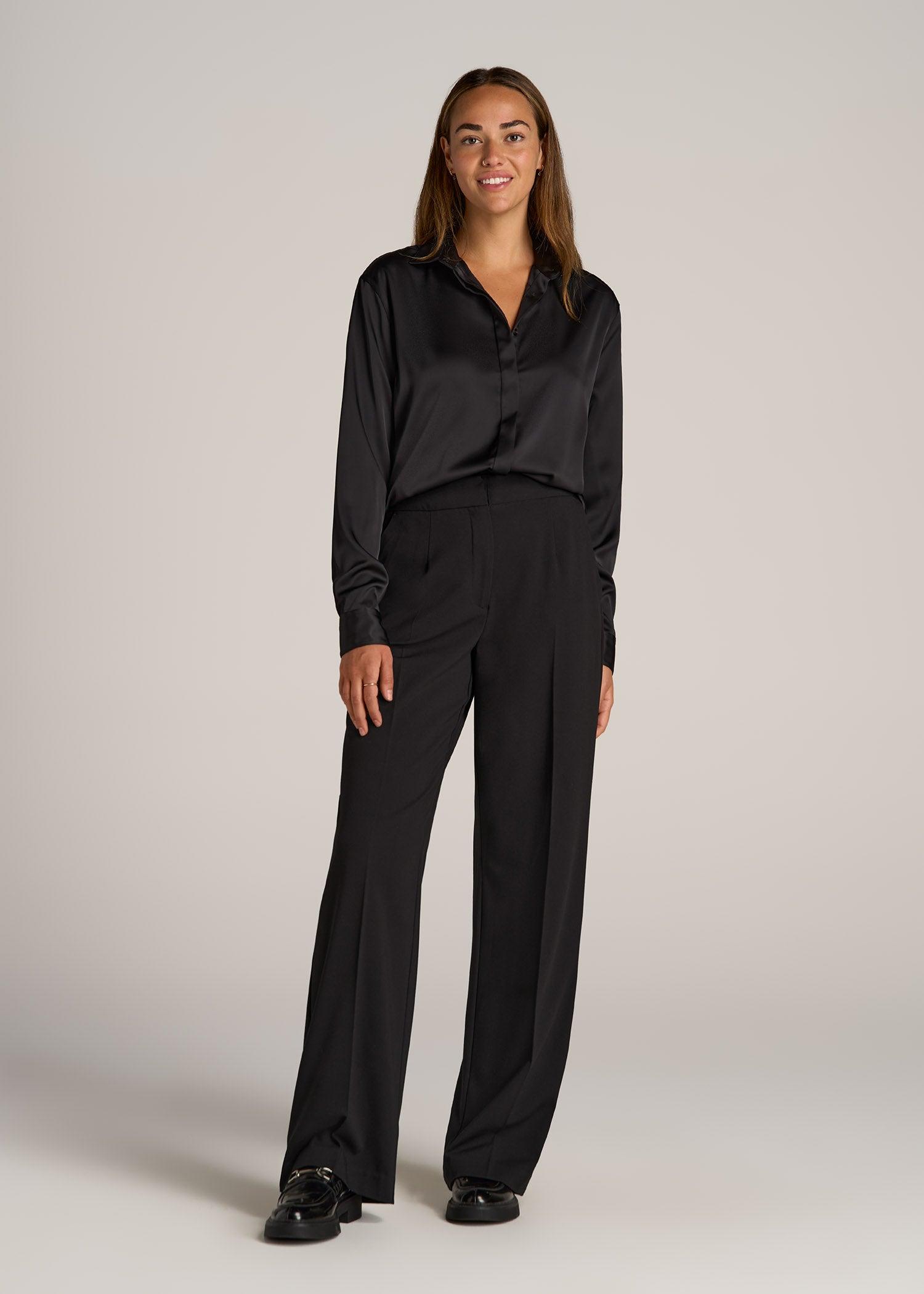 Relaxed Button-Up Blouse for Tall Women in Black Female Product Image