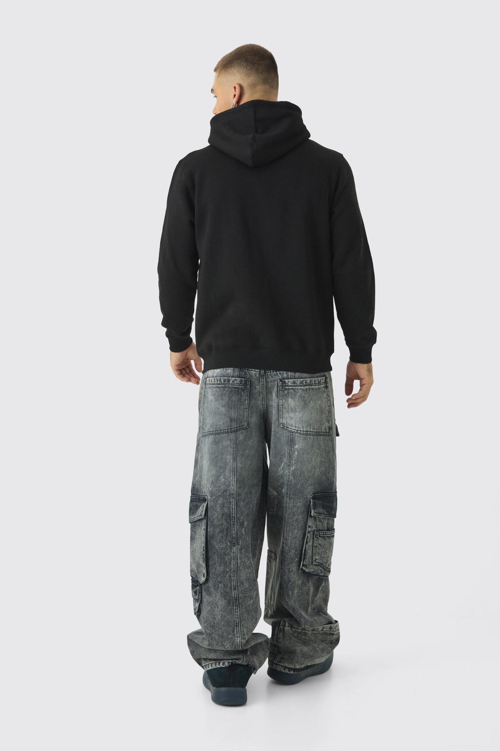 Baggy Fit Acid Wash Denim Cargo Jeans | boohooMAN USA Product Image