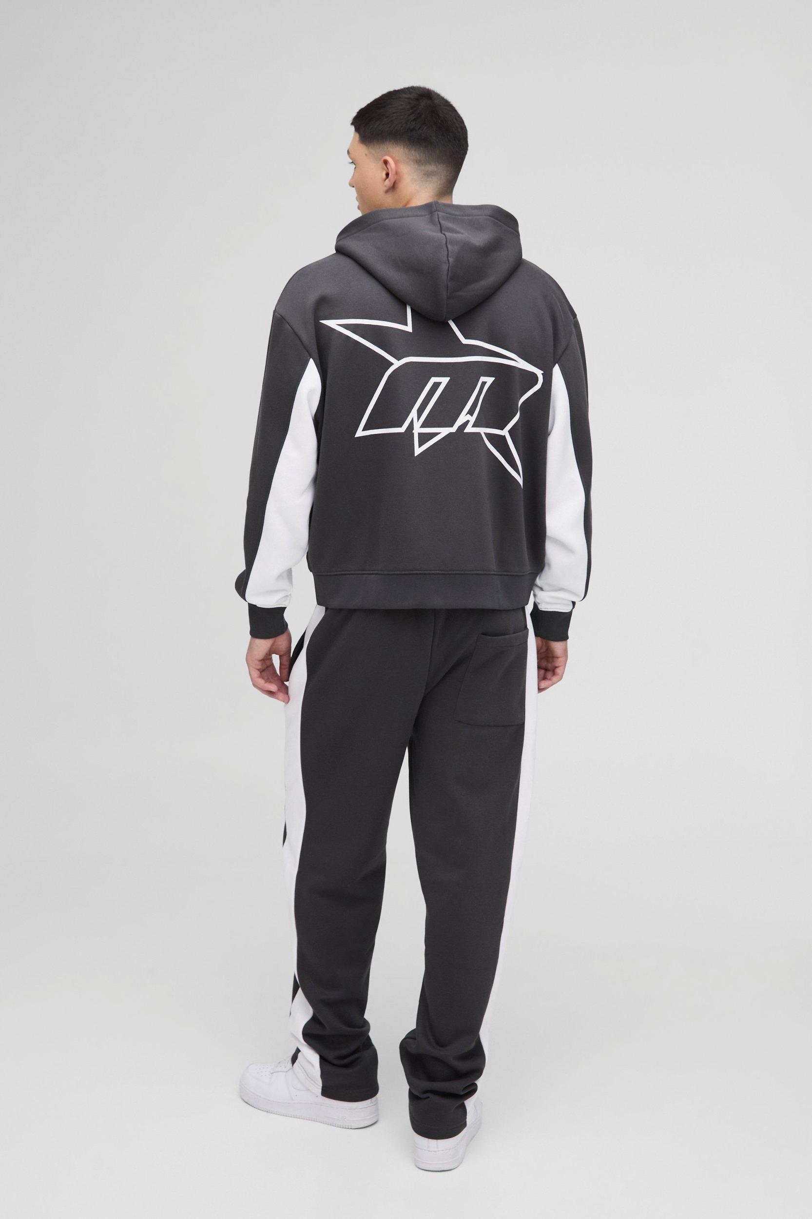 Oversized Boxy M Star Panelled Zip Through Hooded Tracksuit | boohooMAN USA Product Image