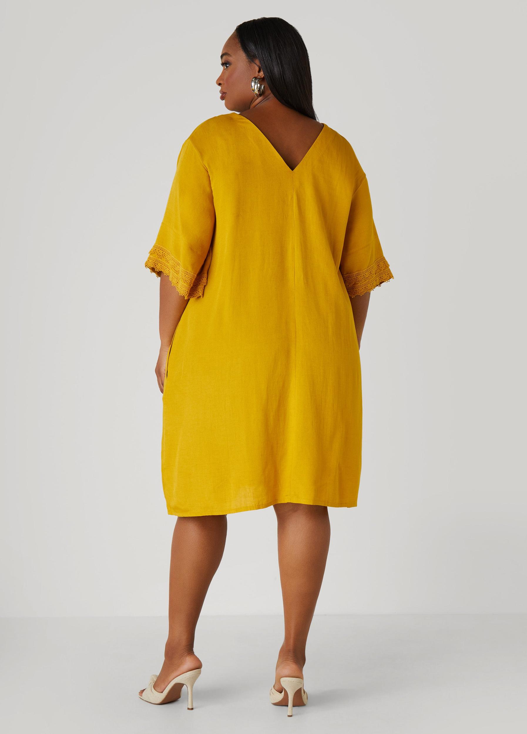 Crochet Trimmed V Neck Dress Product Image