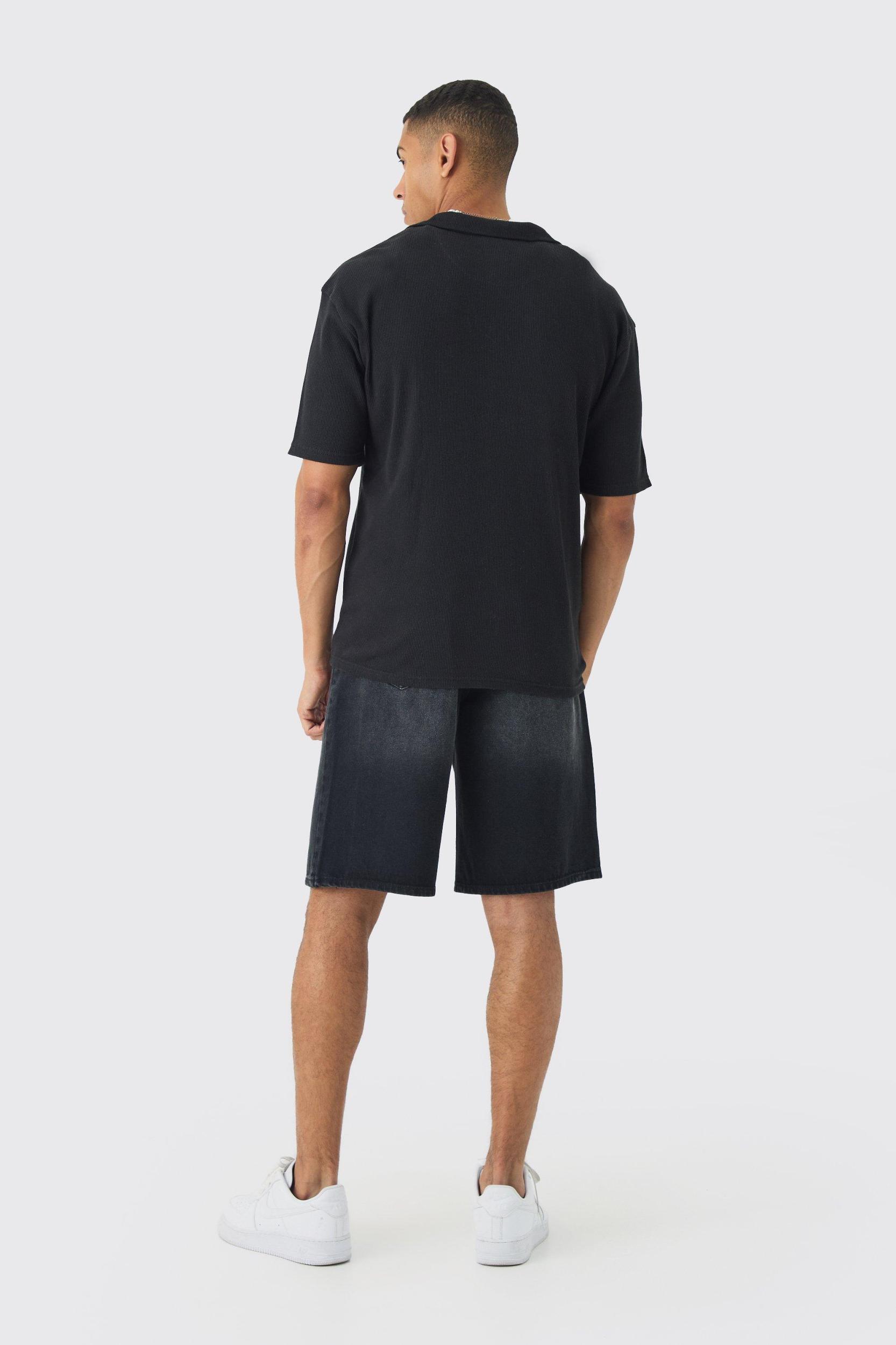 Heavyweight Oversized Revere Ribbed Jersey Shirt | boohooMAN USA Product Image