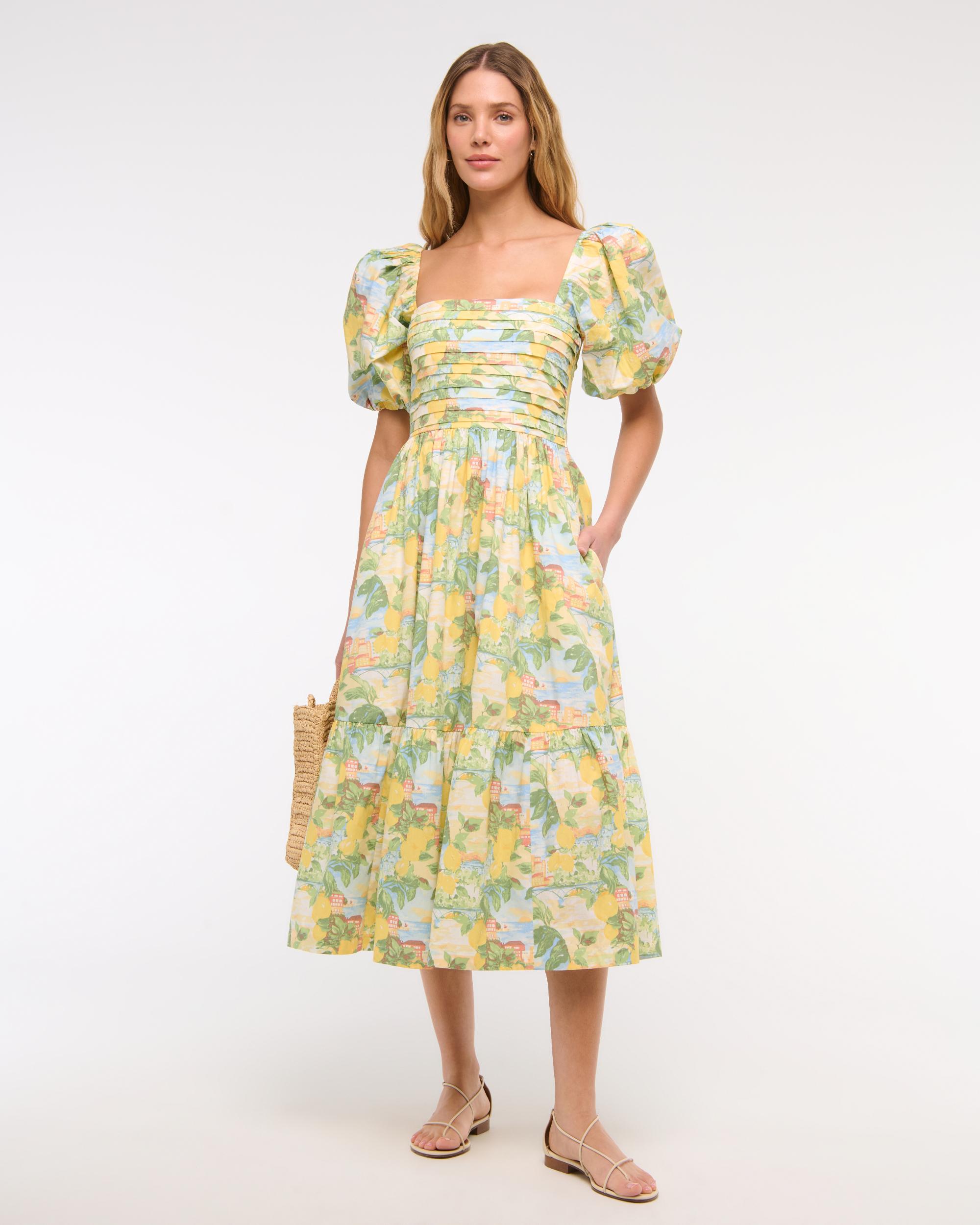 The A&F Emerson Poplin Puff Sleeve Midi Dress Product Image
