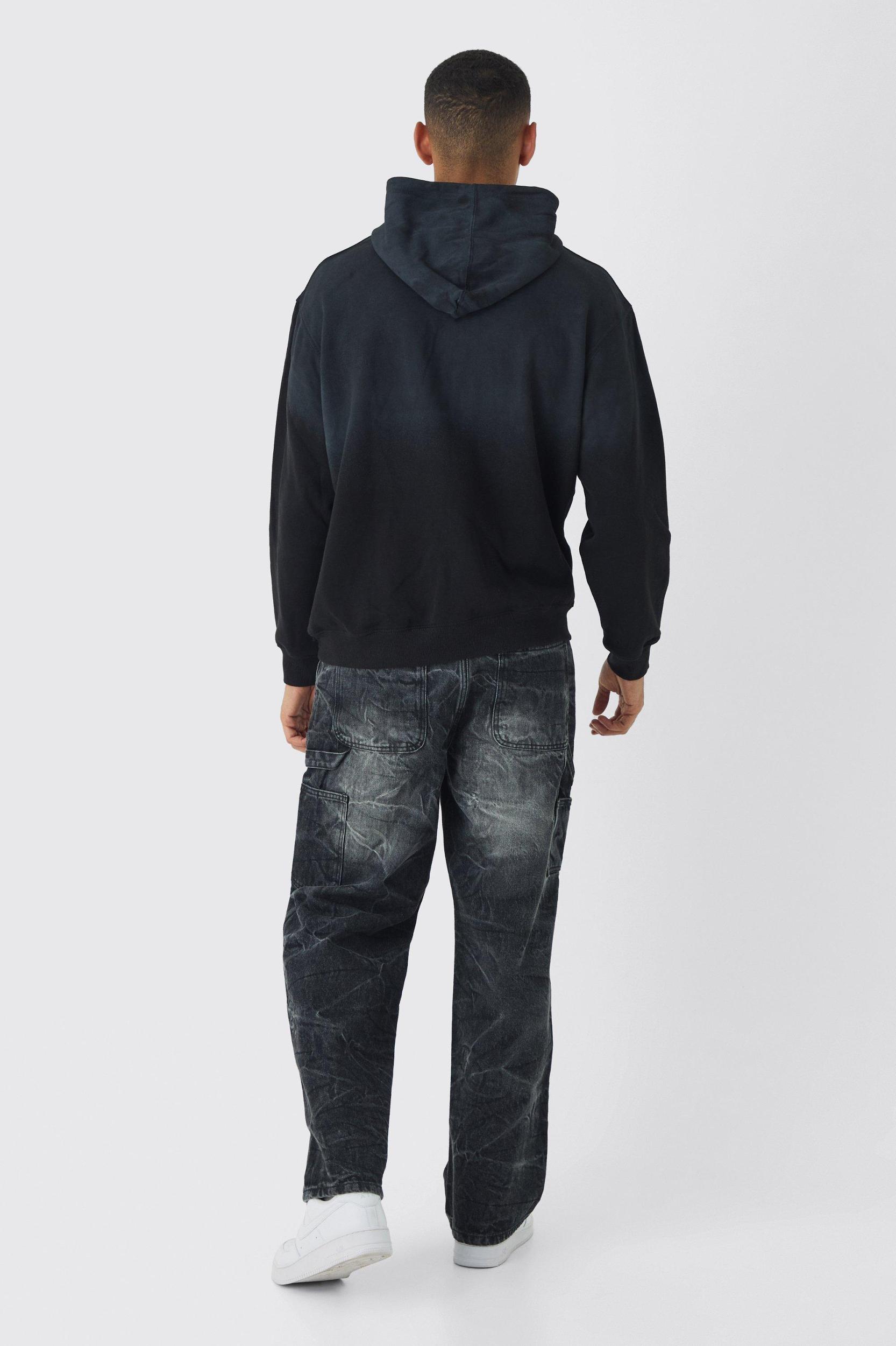 Oversized Flame Horse Printed Spray Wash Hoodie | boohooMAN USA Product Image