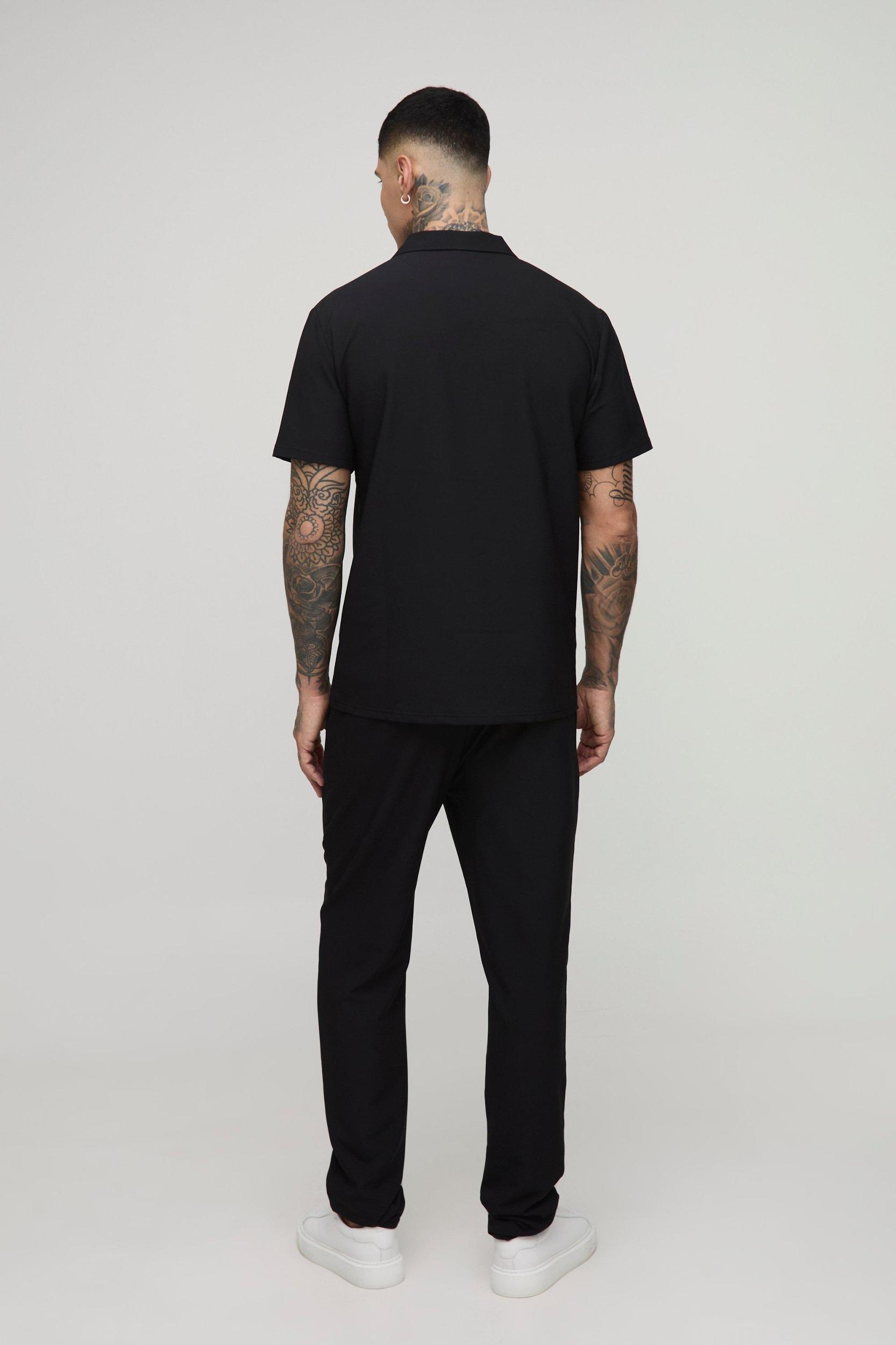Tall Elasticated Waist Technical Stretch Slim Trousers | boohooMAN USA Product Image
