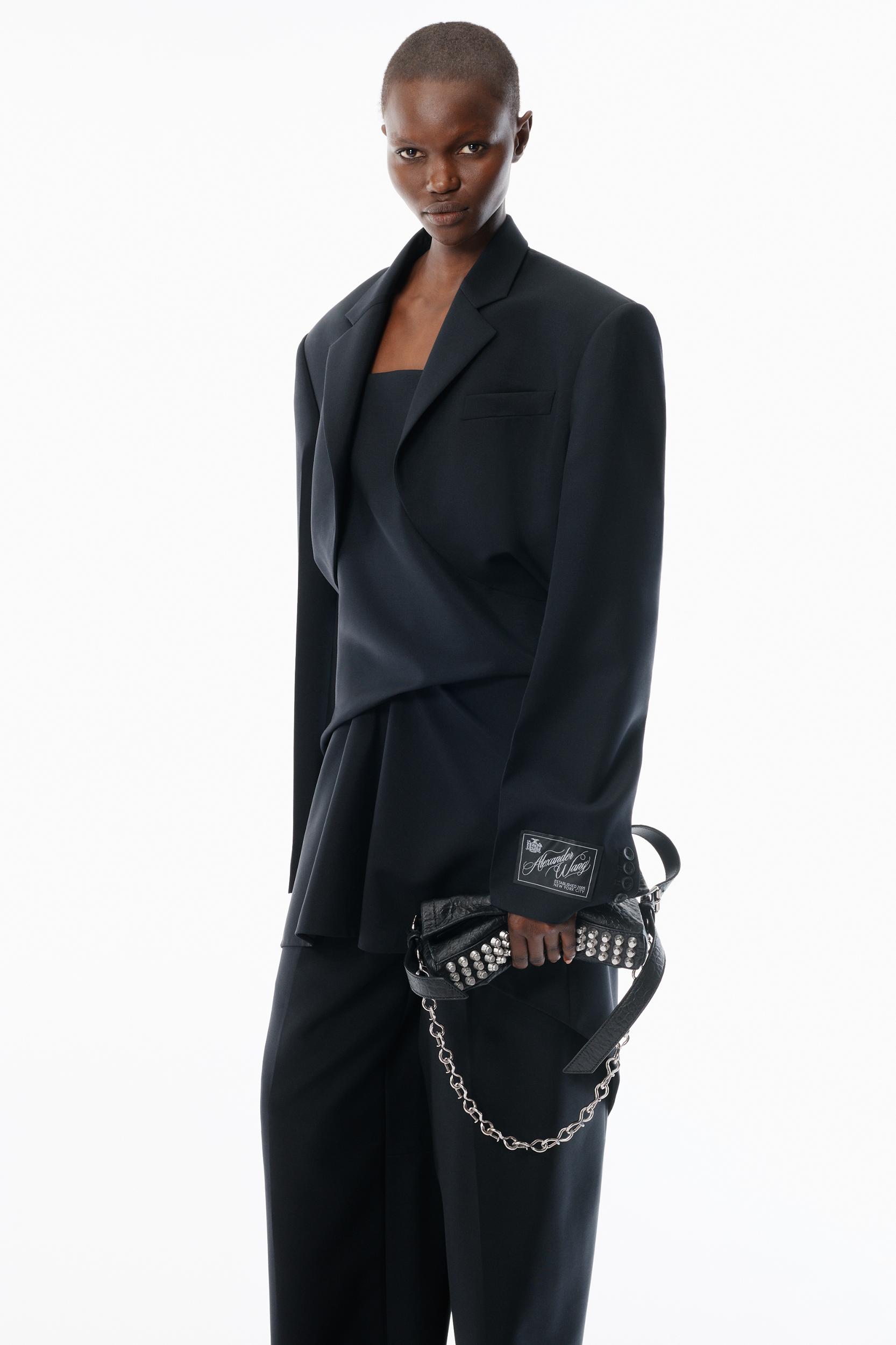 Black Wool Mohair Draped Jacket Product Image