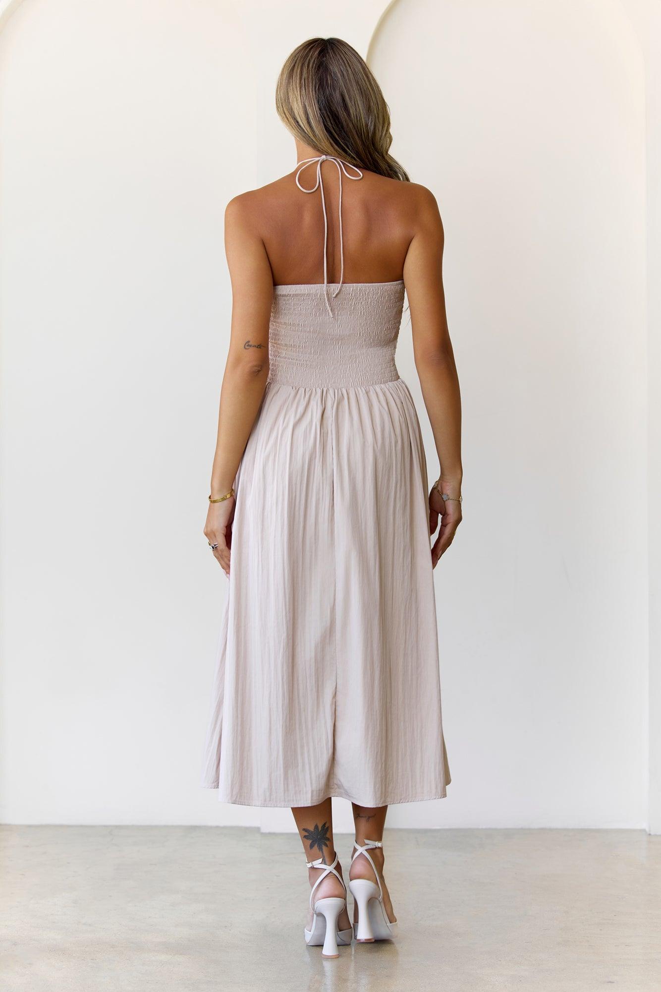 Soft Intentions Halter Mini Dress Beige Product Image