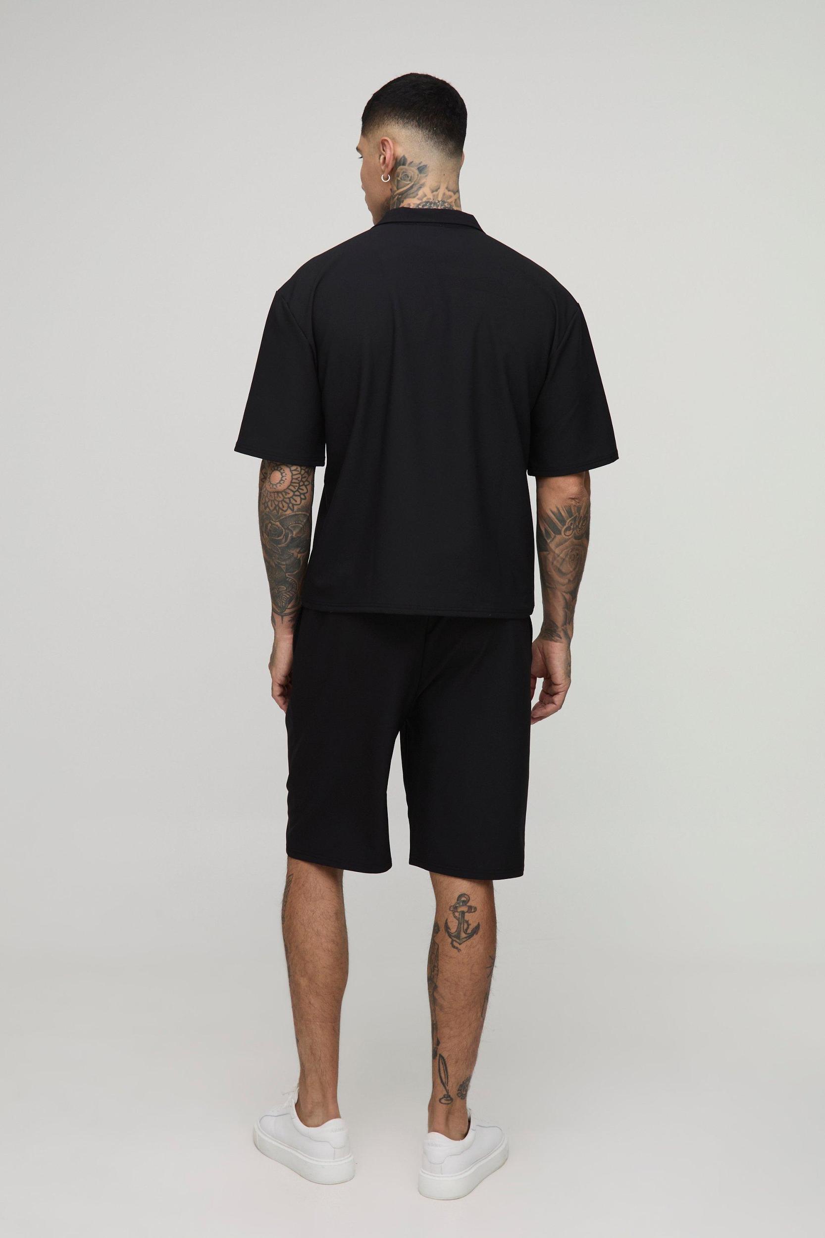 Tall Oversized Boxy Technical Stretch Revere Shirt & Comfort Short Set | boohooMAN USA Product Image