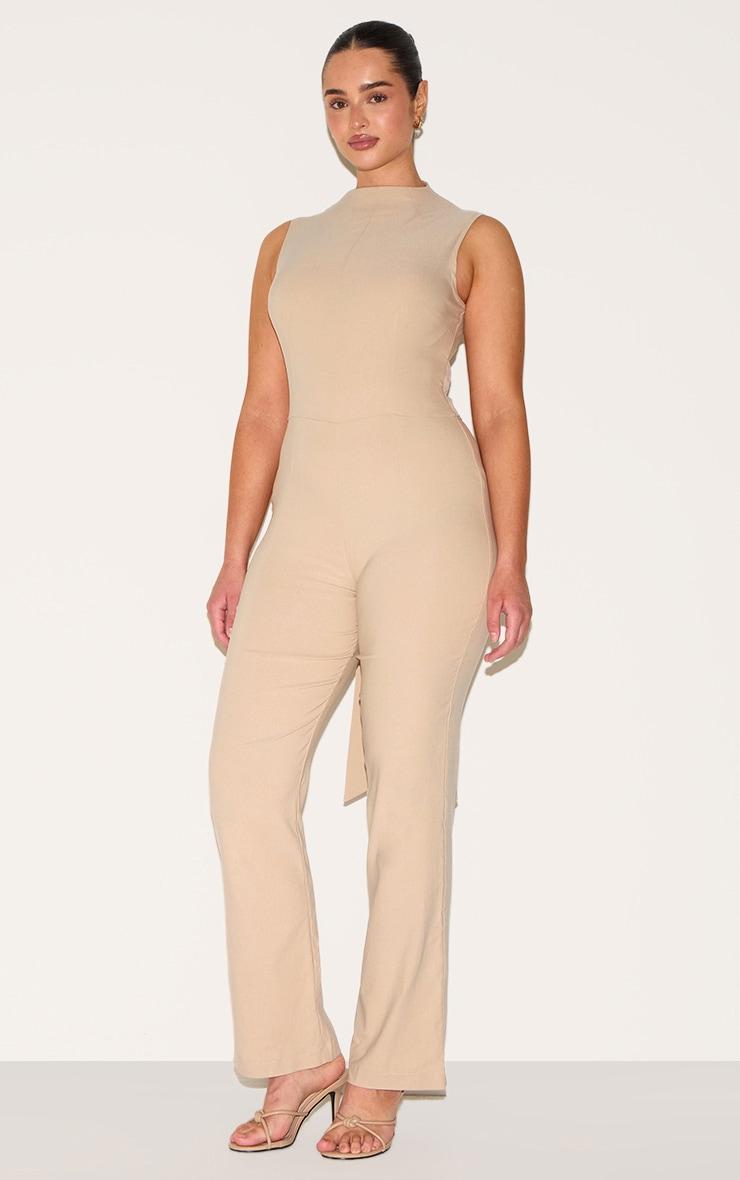 Shape Stone Stretch Woven Tailored High Neck Wide Leg Jumpsuit Product Image