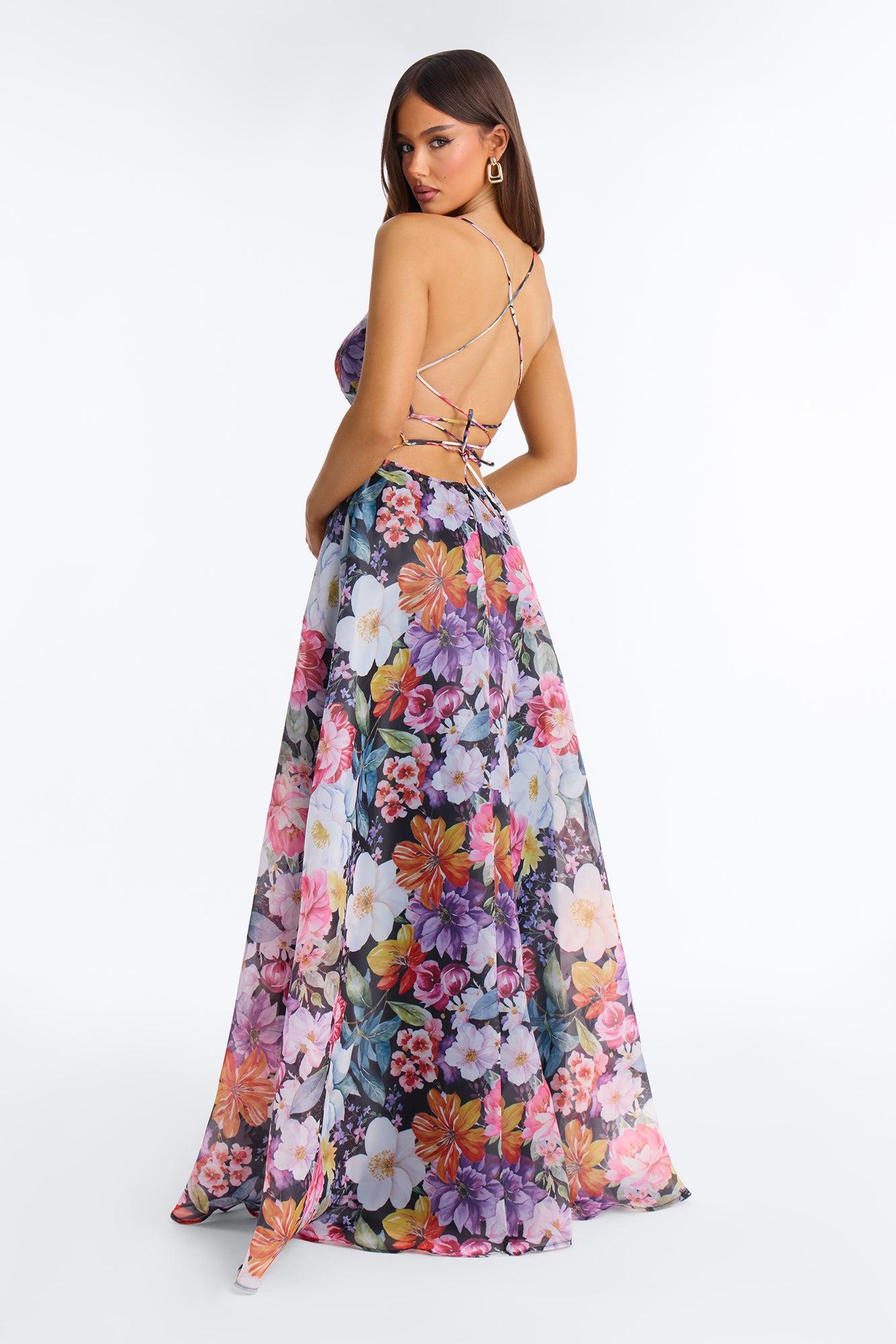 Lacey Floral Organza Gown - Black/combo Female Product Image
