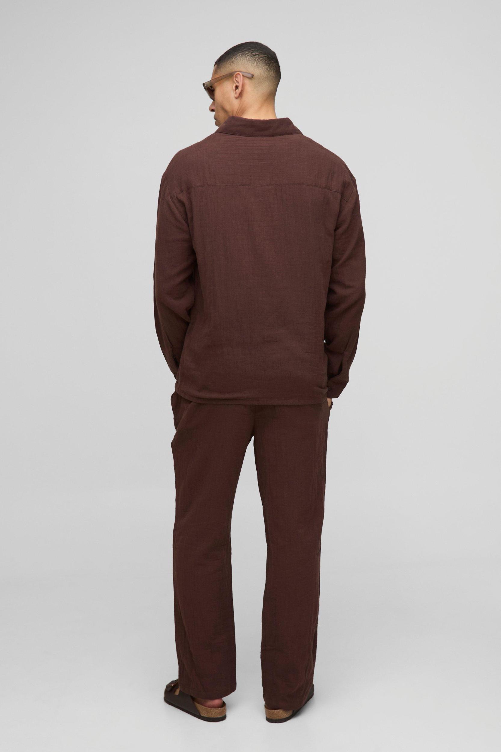 Straight Leg Elasticated Waist Cheesecloth Trouser | boohooMAN USA Product Image