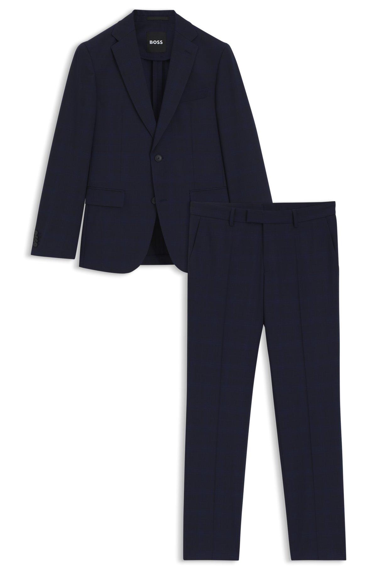 Slim-fit suit in checked crease-resistant stretch wool Product Image