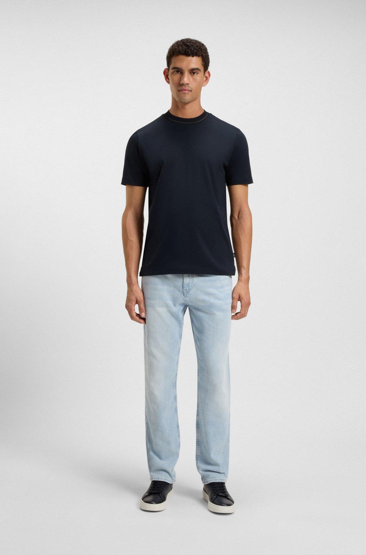 Mercerized-cotton slim-fit T-shirt with collar stripe Product Image